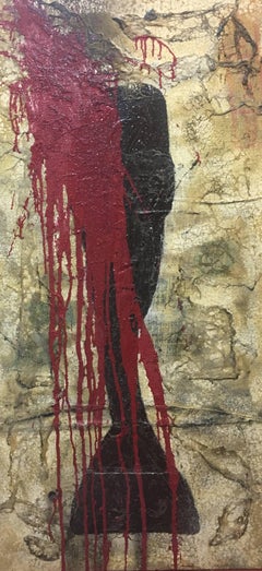 Bultrini Rojo y Negro  Dorado   acrílico abstracto de técnica mixta. Vertical