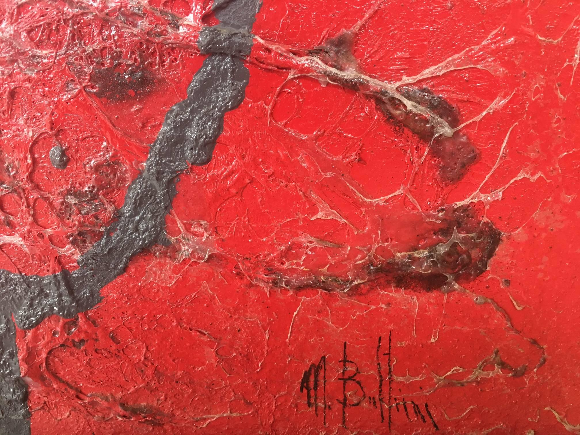 Bultrini 25  Rosso verticale  Ocra  tecnica mista contemporanea originale - Painting Astratto di MATTEO BULTRINI