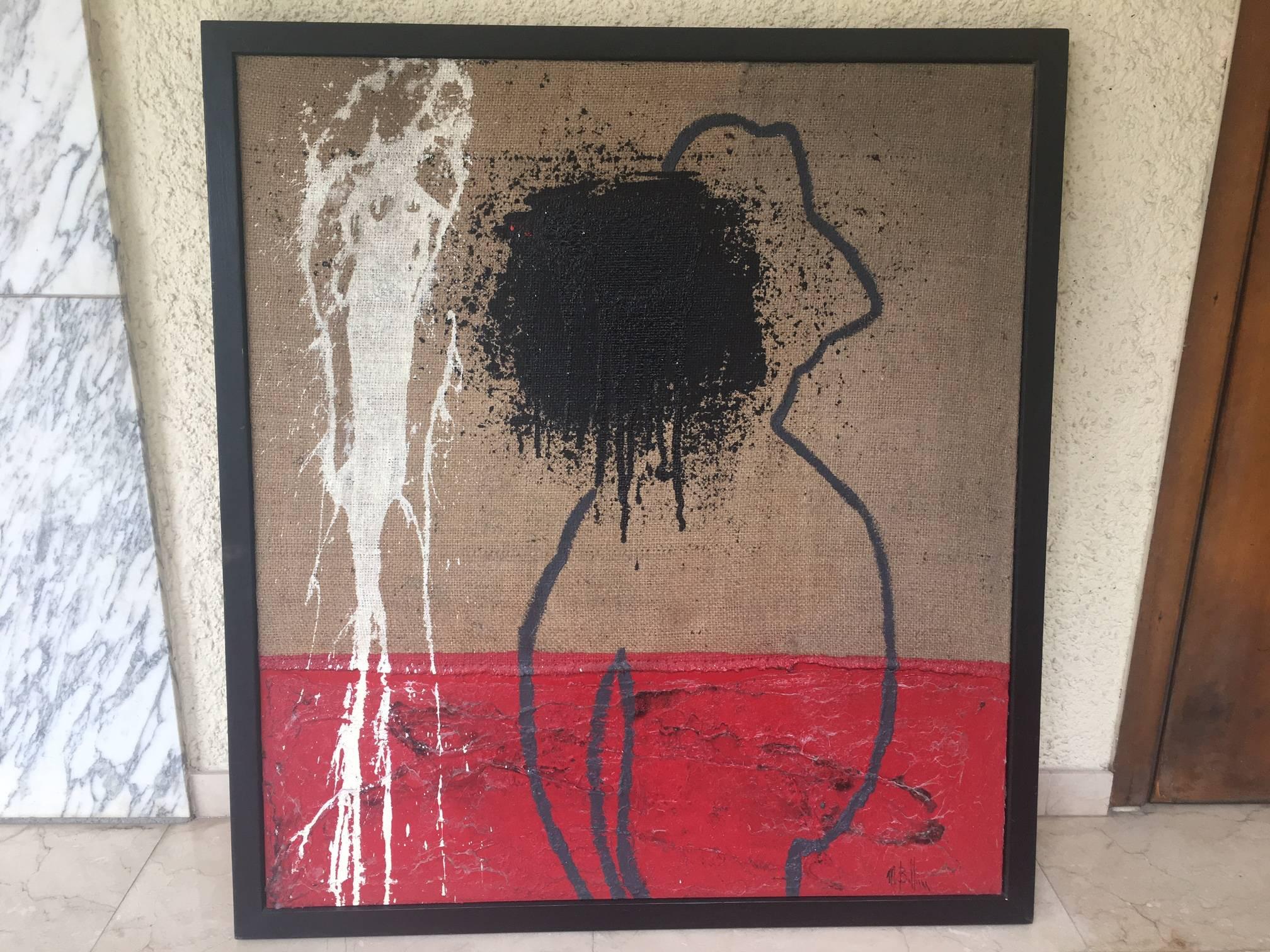 Bultrini 25  Rosso verticale  Ocra  tecnica mista contemporanea originale - Abstract Painting Marrone di MATTEO BULTRINI