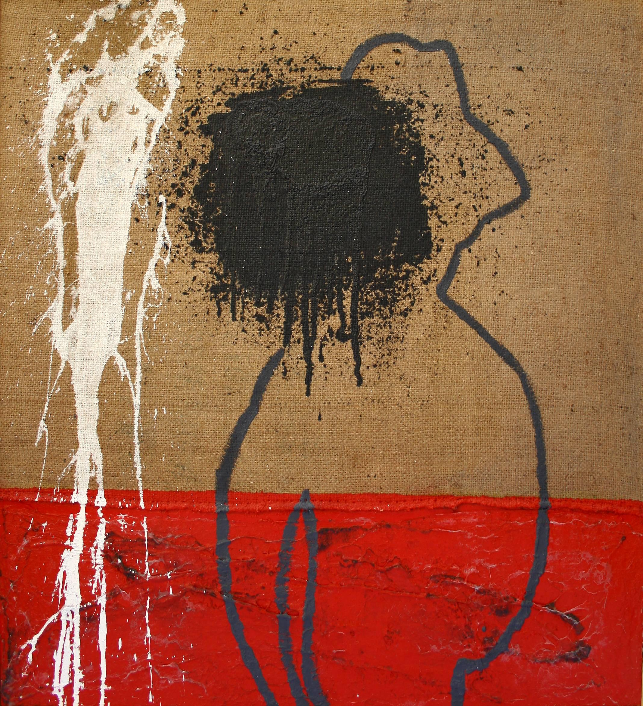 Abstract Painting di MATTEO BULTRINI - Bultrini 25  Rosso verticale  Ocra  tecnica mista contemporanea originale