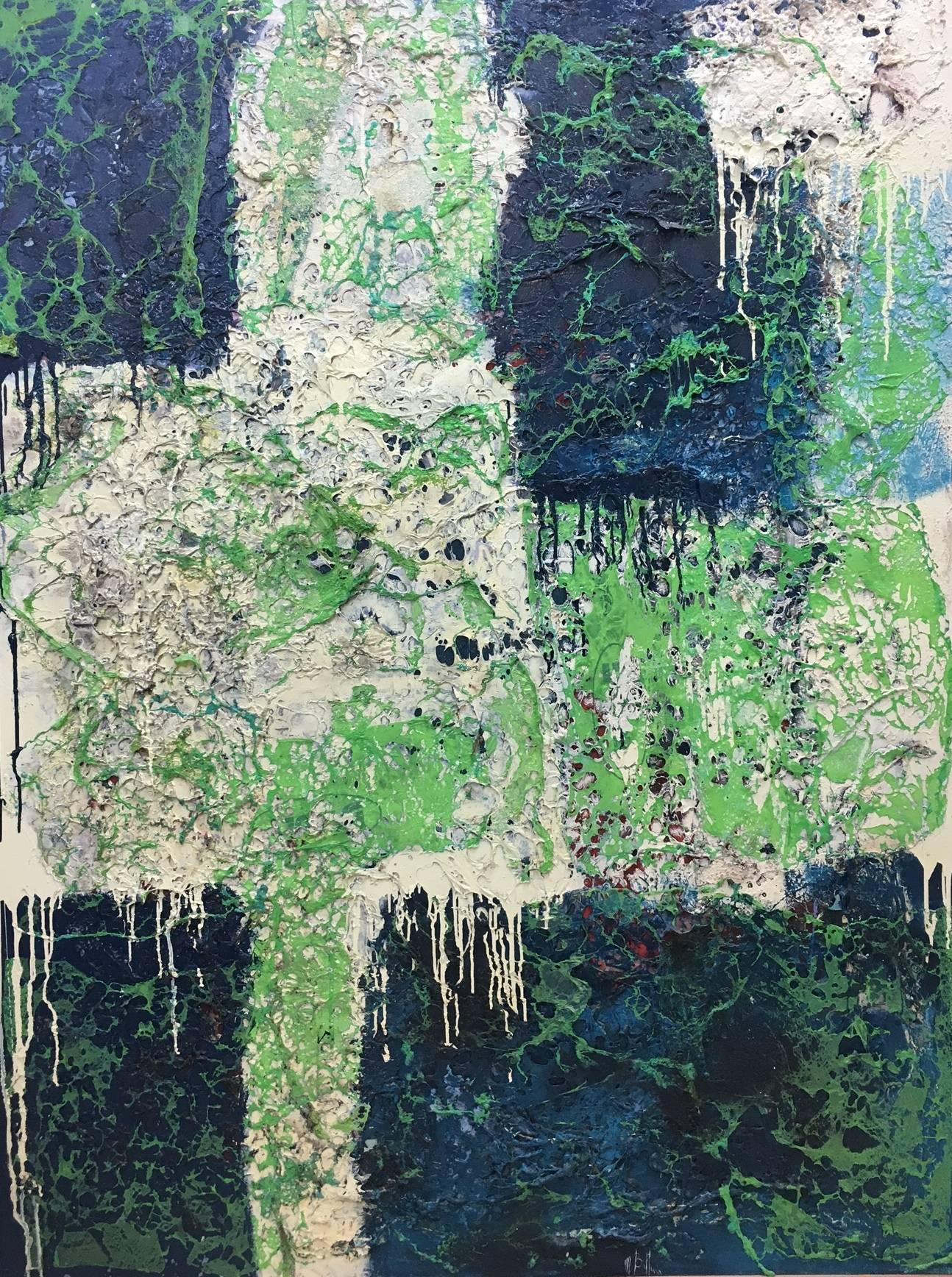  Matteo Bultrini 14 Green and Blue  abstract mixed media acrylic painting - Painting by MATTEO BULTRINI