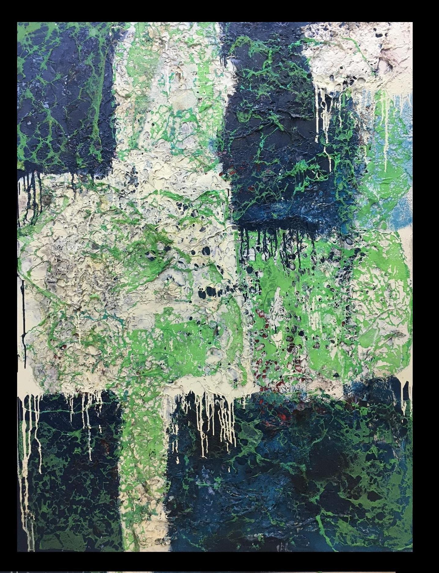 MATTEO BULTRINI Abstract Painting - Matteo Bultrini Green and Blue abstract mixed media acrylic painting