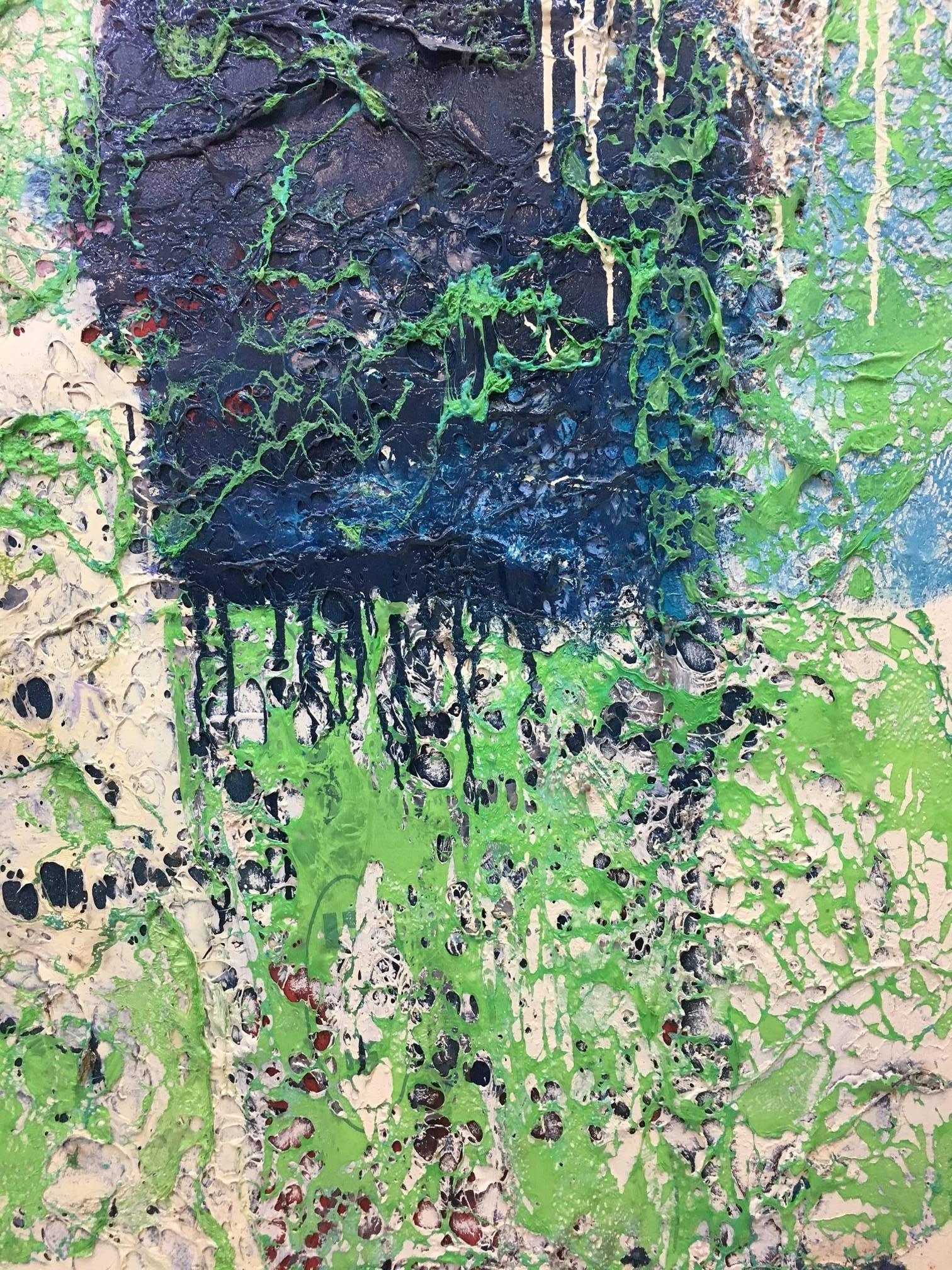 Matteo BULTRINI  Vert et bleu  Peinture acrylique abstraite technique mixte - Marron Abstract Painting par MATTEO BULTRINI