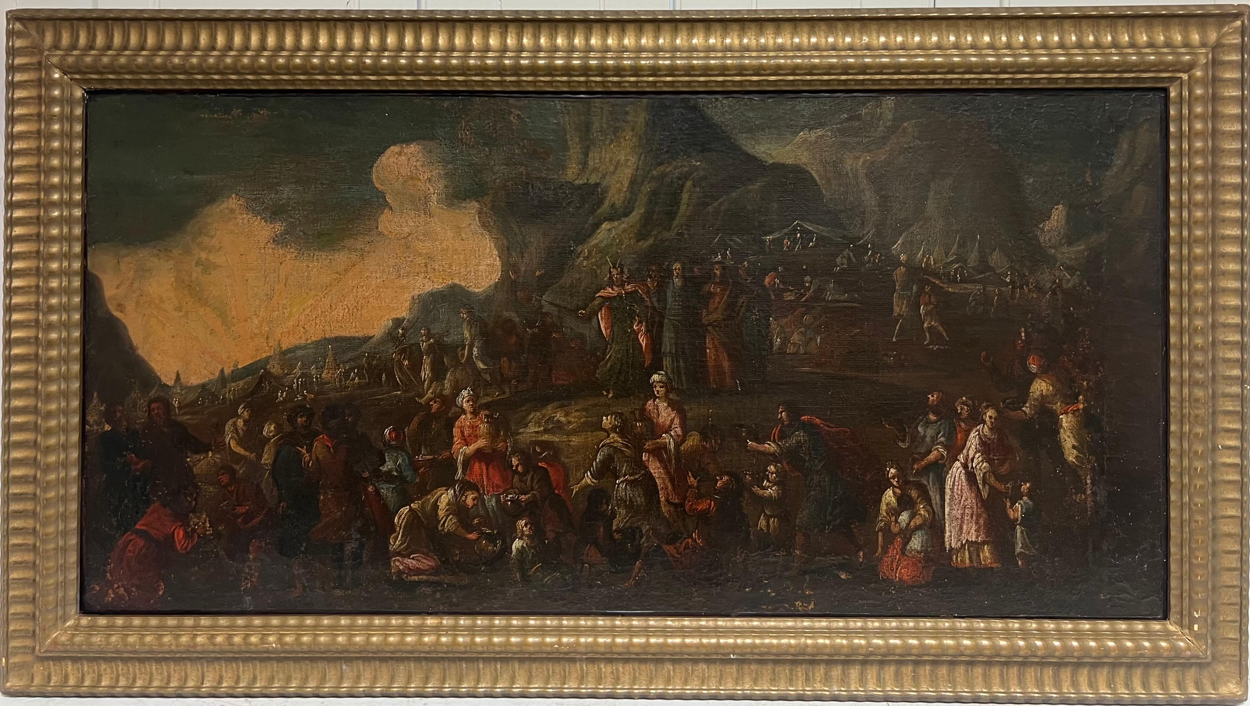 Moïse avec les Israélites avant la séparation de la mer Rouge
cercle de Matteo de Pitocchi (italien 1626-1689)
huile sur toile posée sur carton, encadrée
encadré : 26 x 48 pouces
toile : 21 x 43 pouces
Collectional : collection privée,