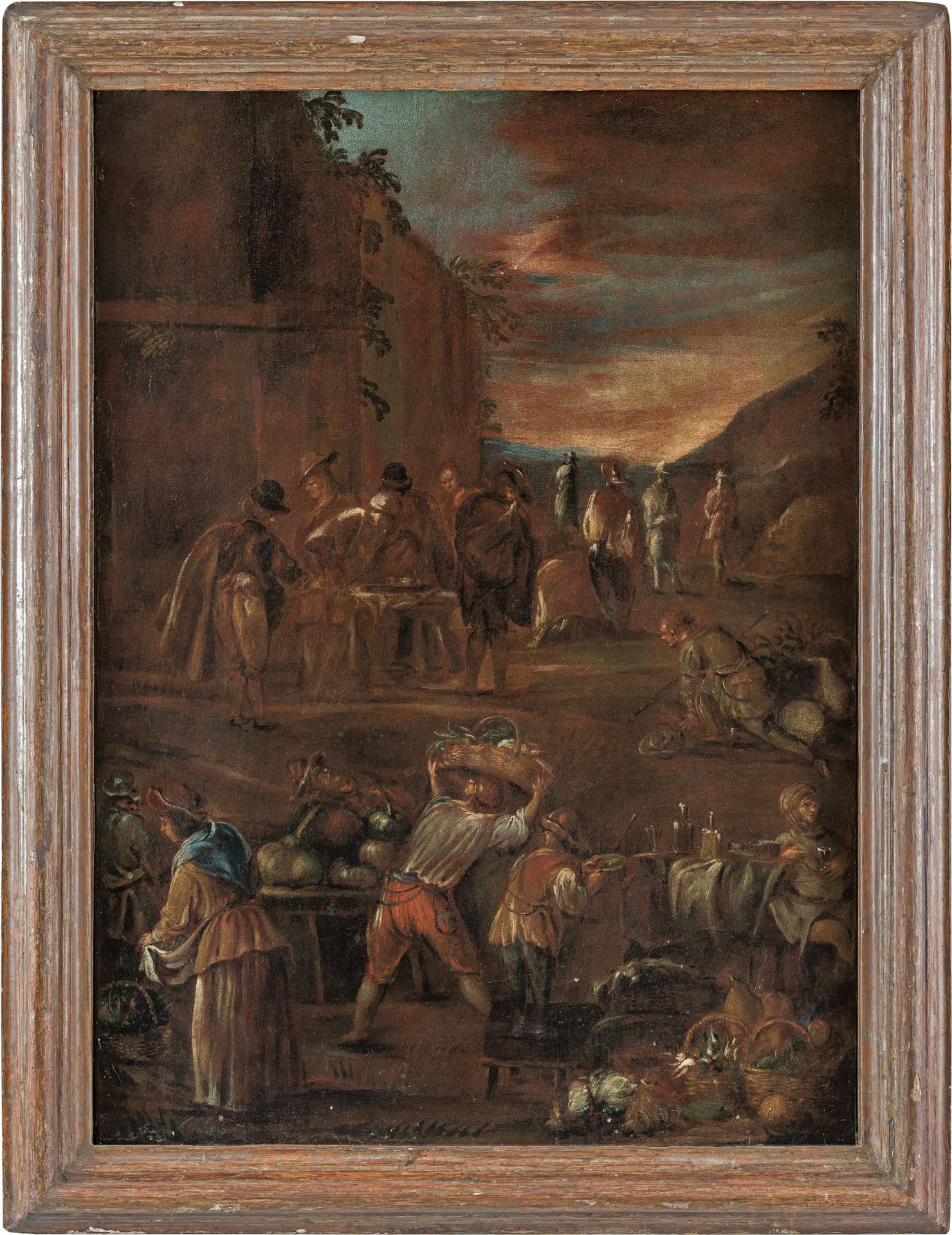 17th century Italian figure painting - Market scene - Oil on canvas Italy