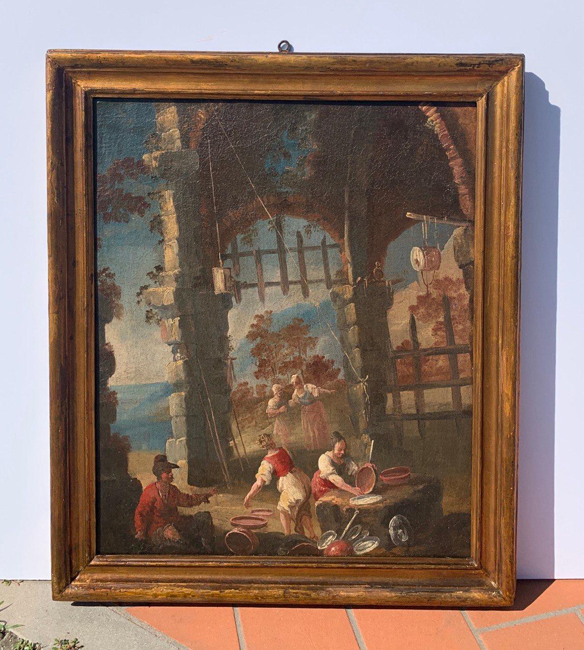 Matteo dei Pitocchi (Baroque) - 17th century figure painting - Genre scene - Brown Landscape Painting by Matteo Ghidoni