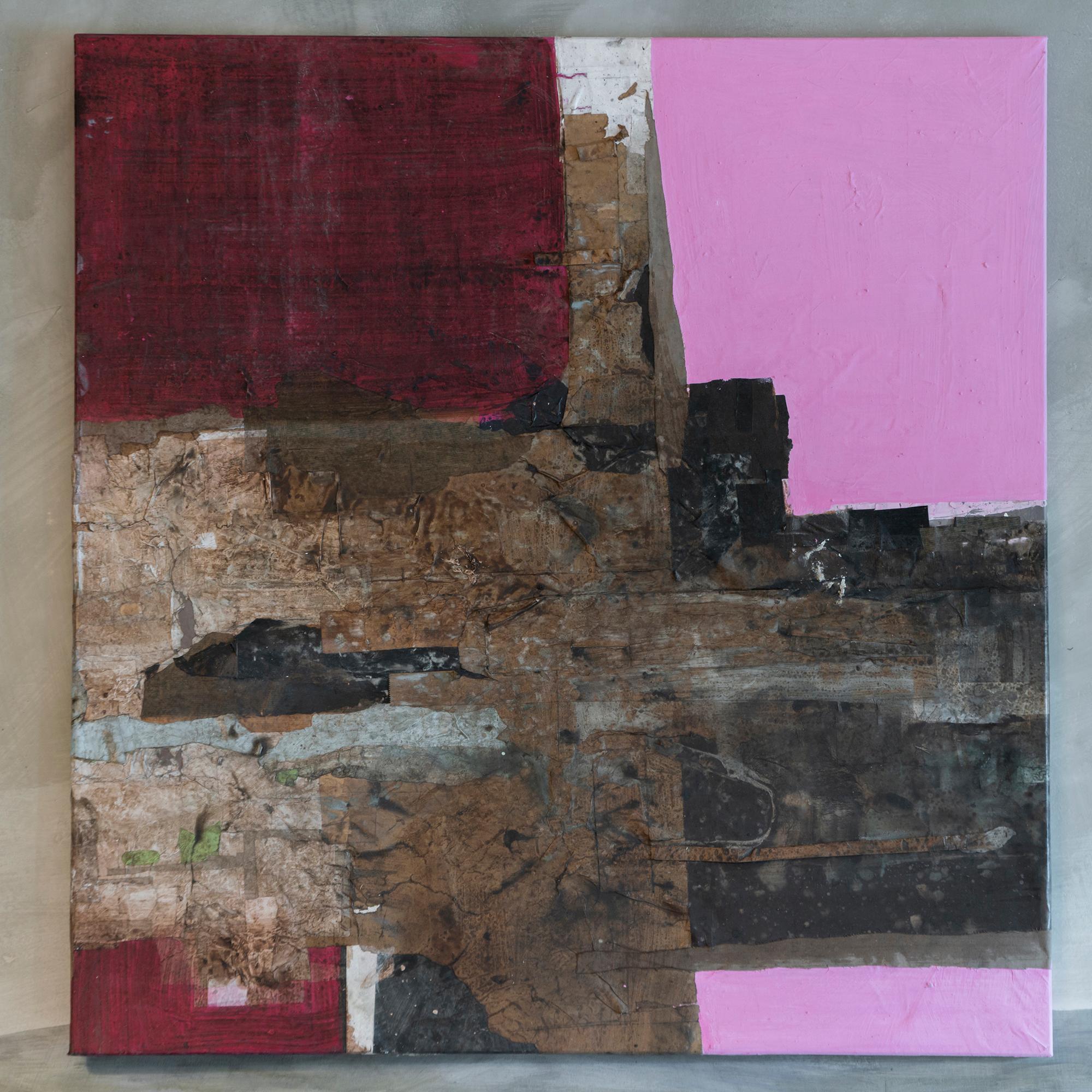 Matteo Giampaglia mixed media abstract wall art, layers of recycled papers over canvas and acrylics.