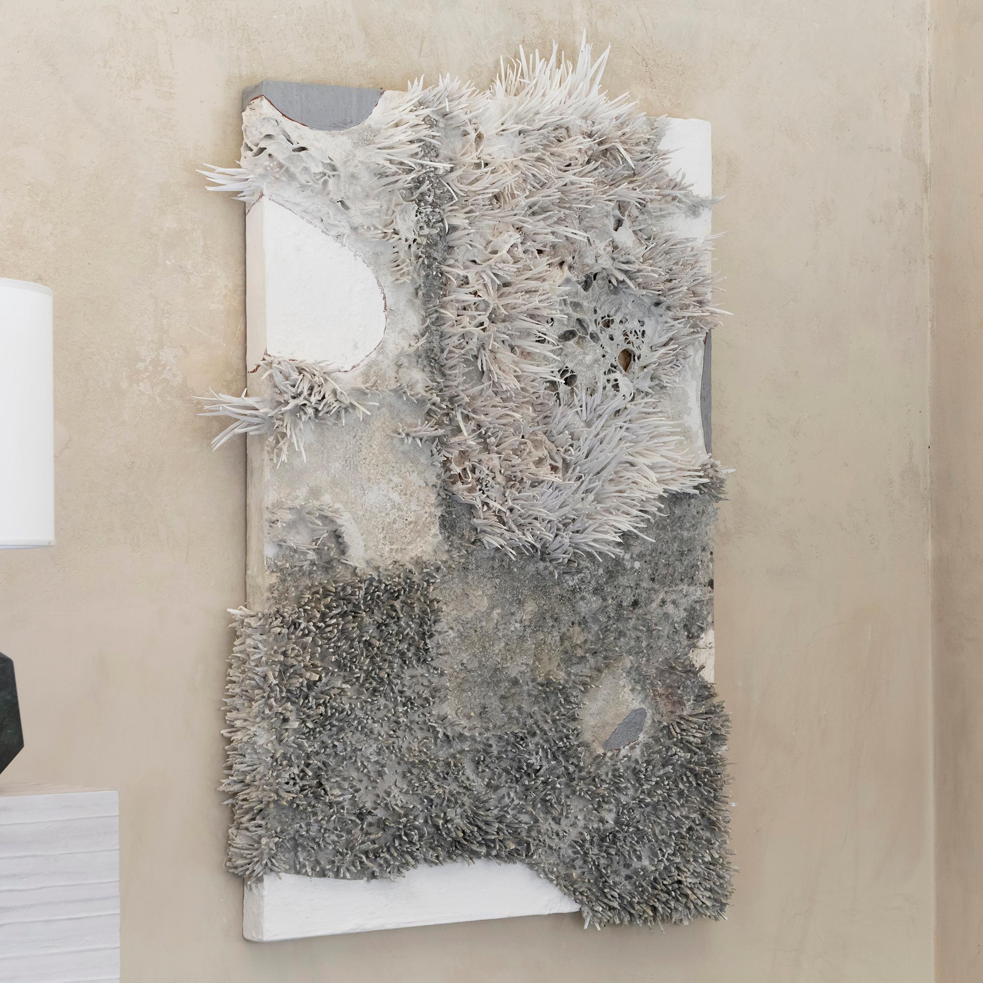 Matteo Giampaglia white, grey, taupe, mixed-media abstract wall art 