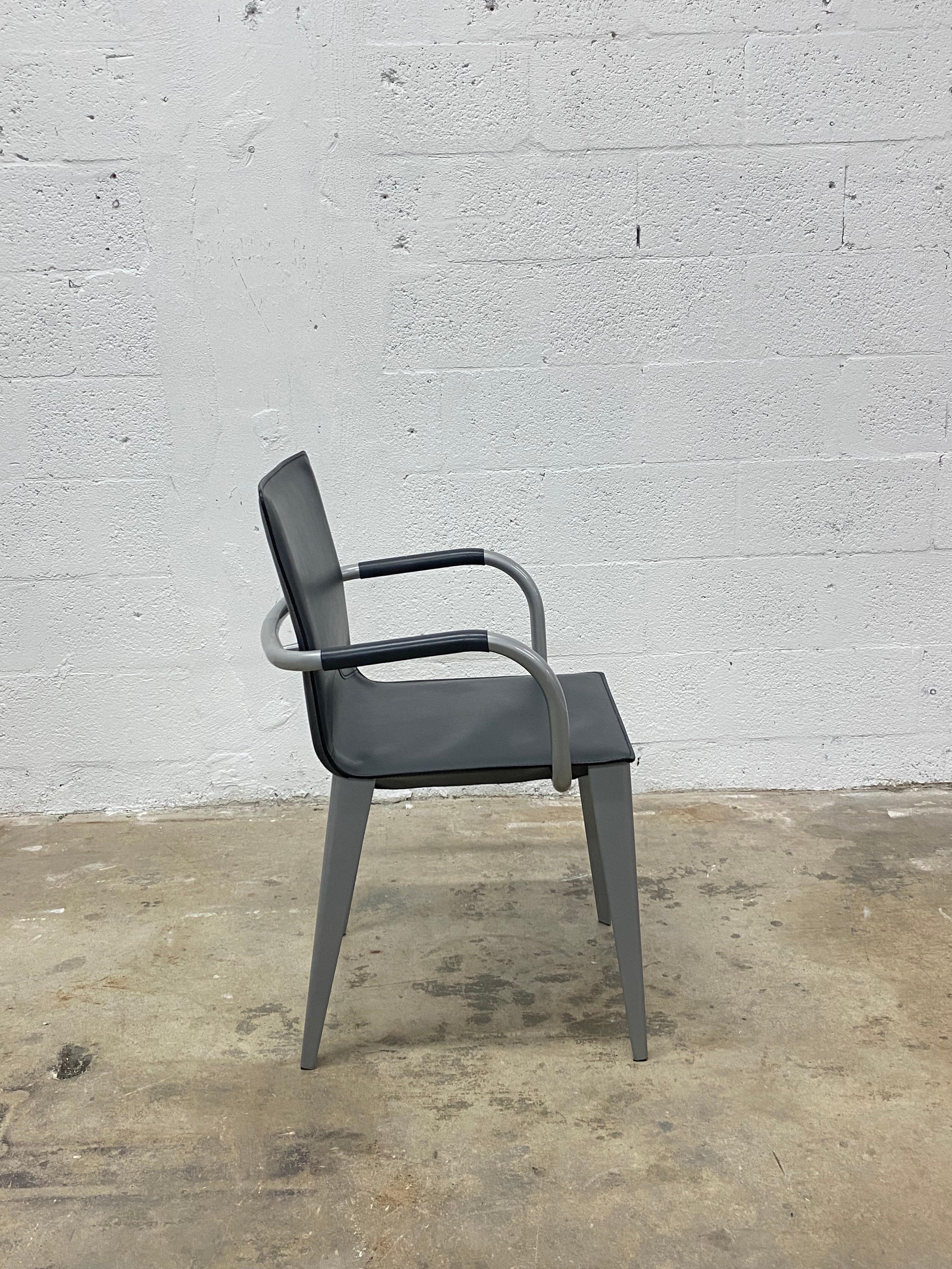 Italian Matteo Grassi 1880 Dark Gray Leather Arm Chair  For Sale