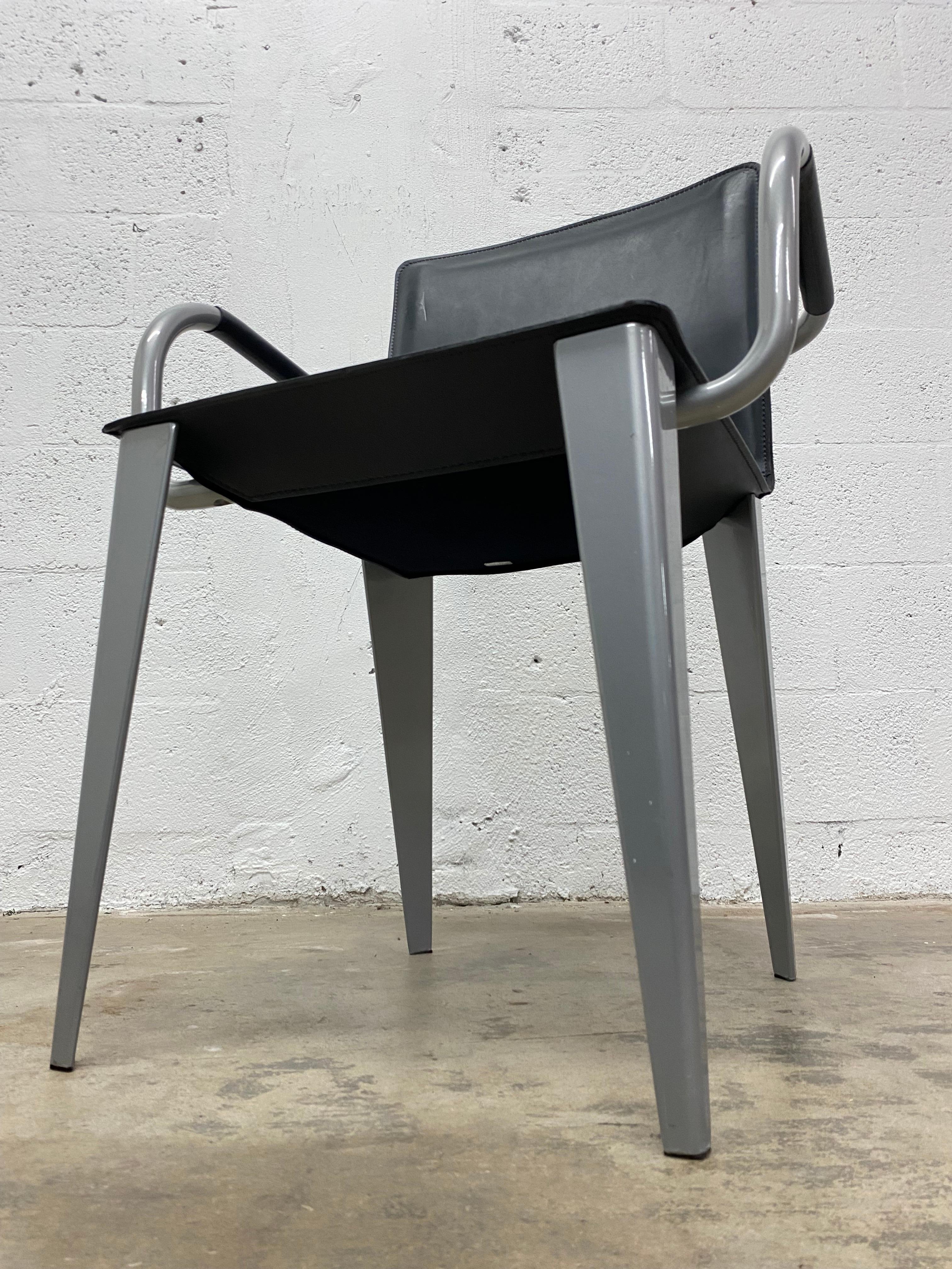 Matteo Grassi 1880 Dark Gray Leather Arm Chair In Good Condition For Sale In Miami, FL