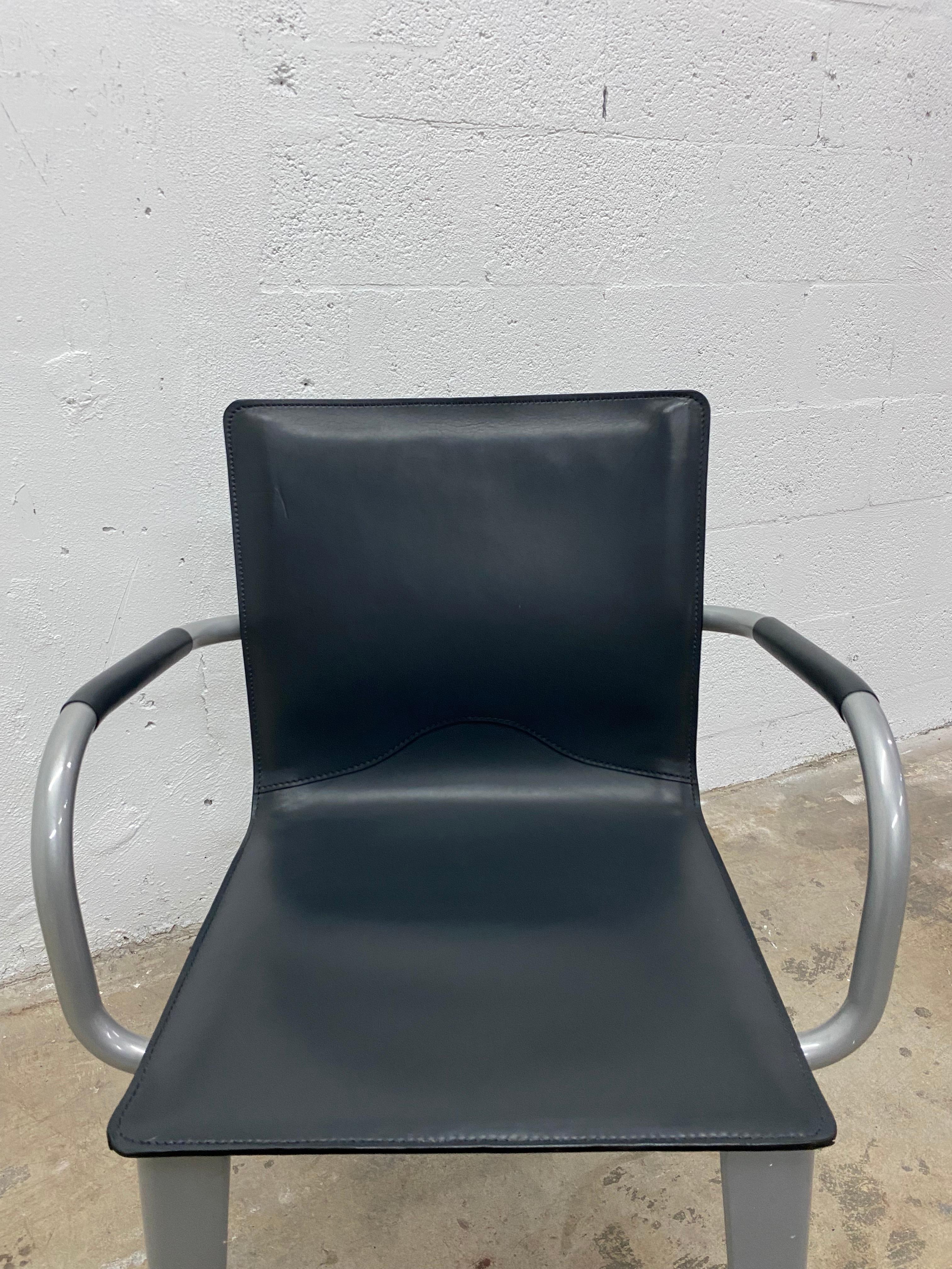 Contemporary Matteo Grassi 1880 Dark Gray Leather Arm Chair  For Sale