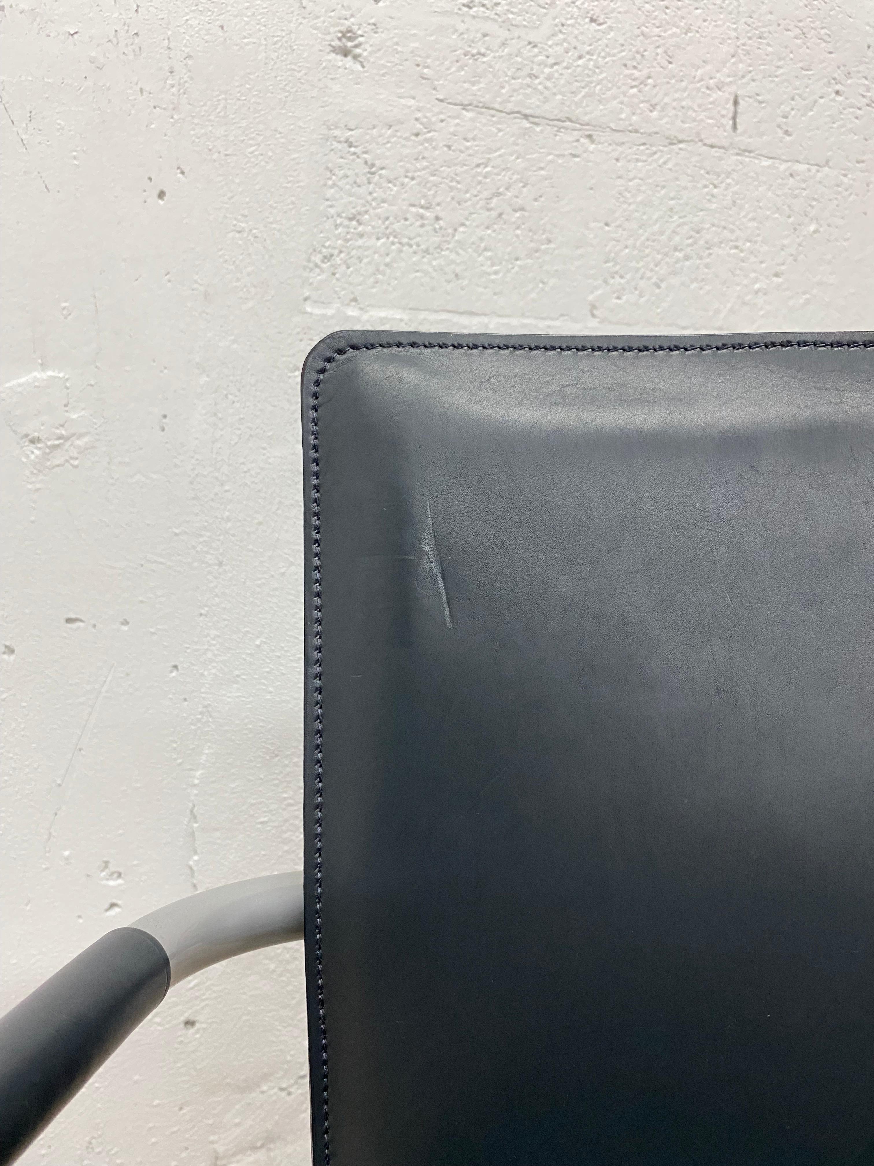 Steel Matteo Grassi 1880 Dark Gray Leather Arm Chair  For Sale