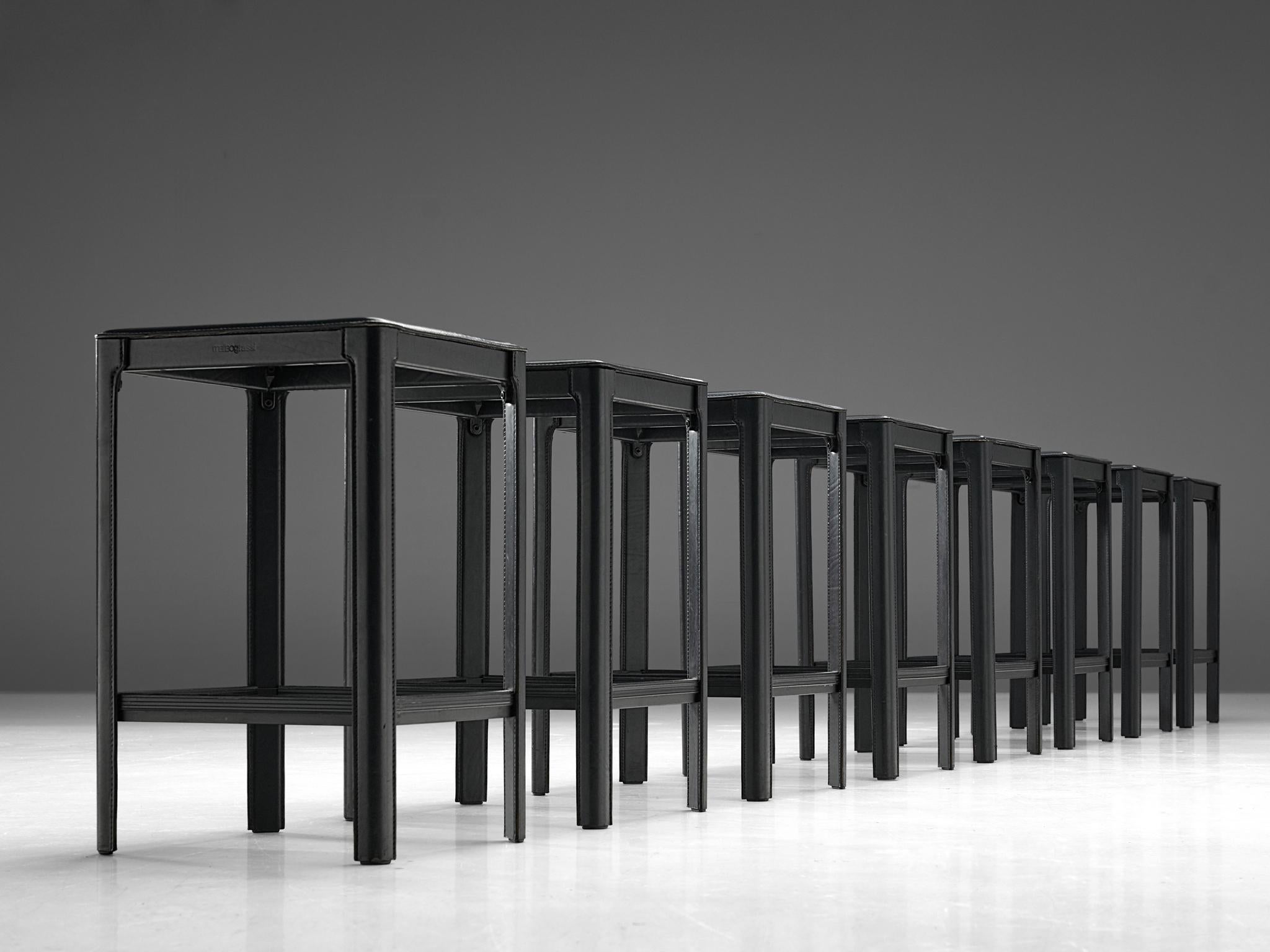 Post-Modern Matteo Grassi Bar Stools in Black Leather  For Sale