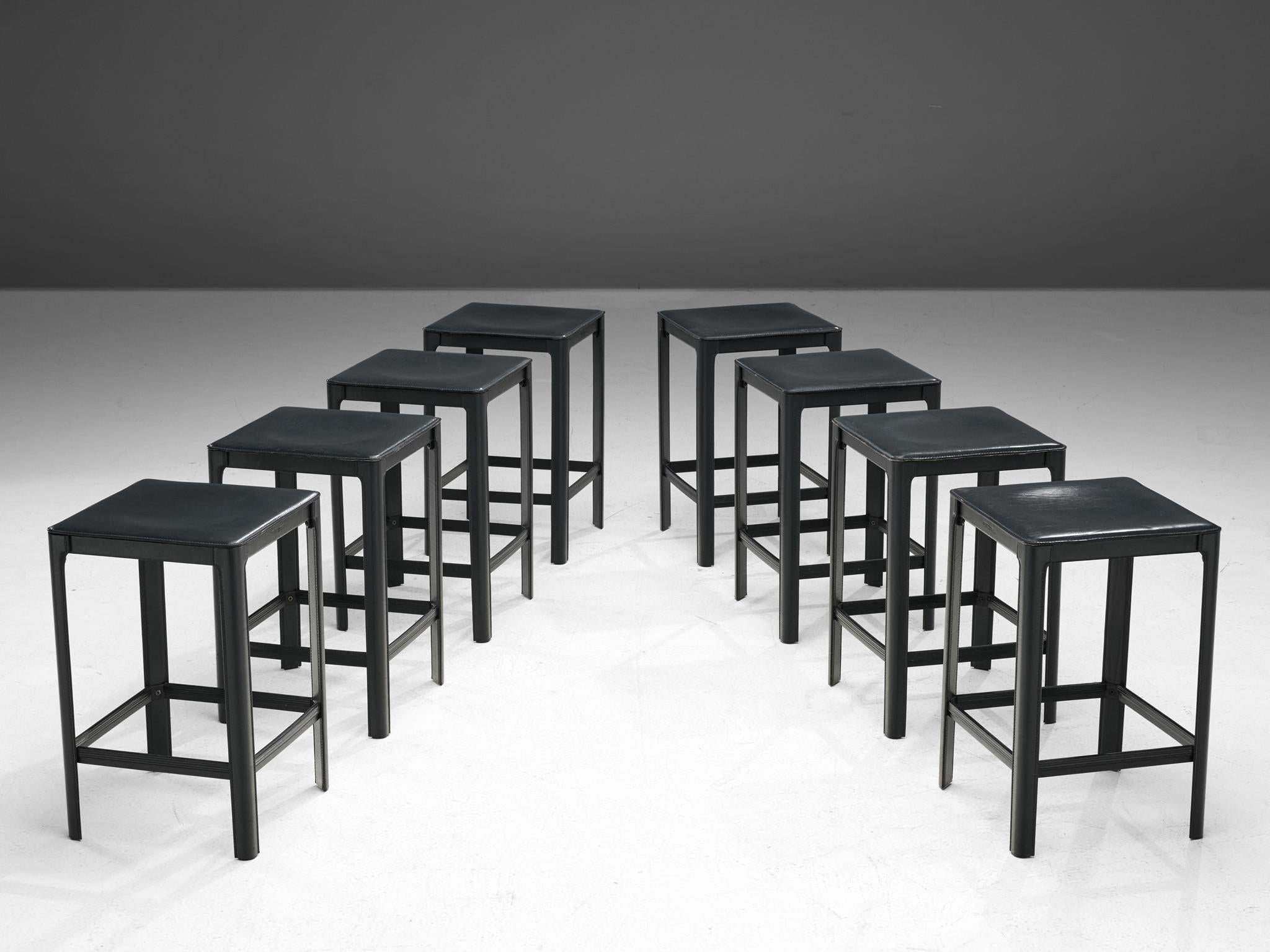 Italian Matteo Grassi Bar Stools in Black Leather  For Sale