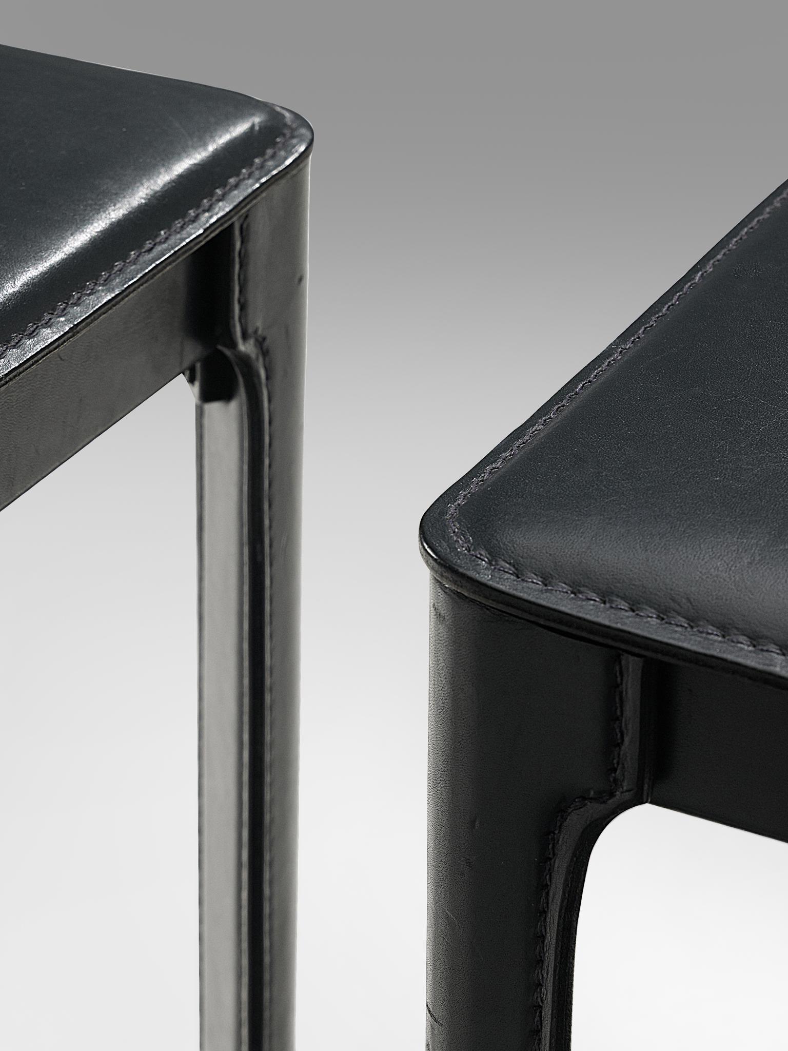 Late 20th Century Matteo Grassi Bar Stools in Black Leather  For Sale