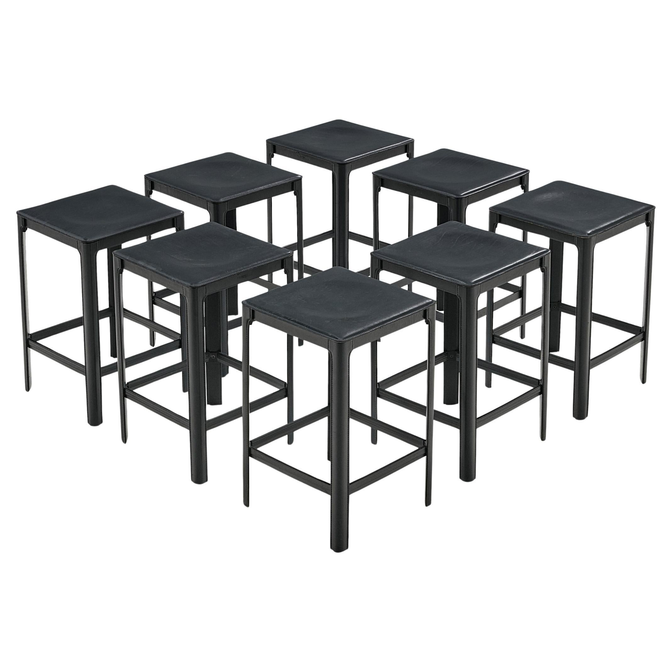 Matteo Grassi Bar Stools in Black Leather  For Sale