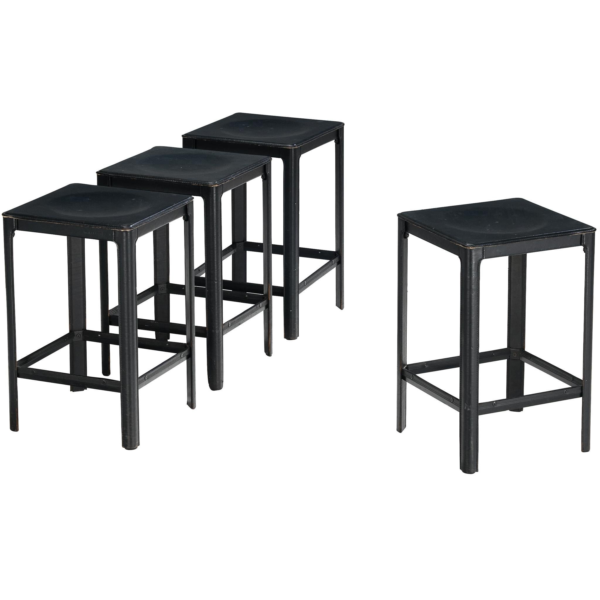 Tabourets de bar Matteo Grassi en cuir gris foncé