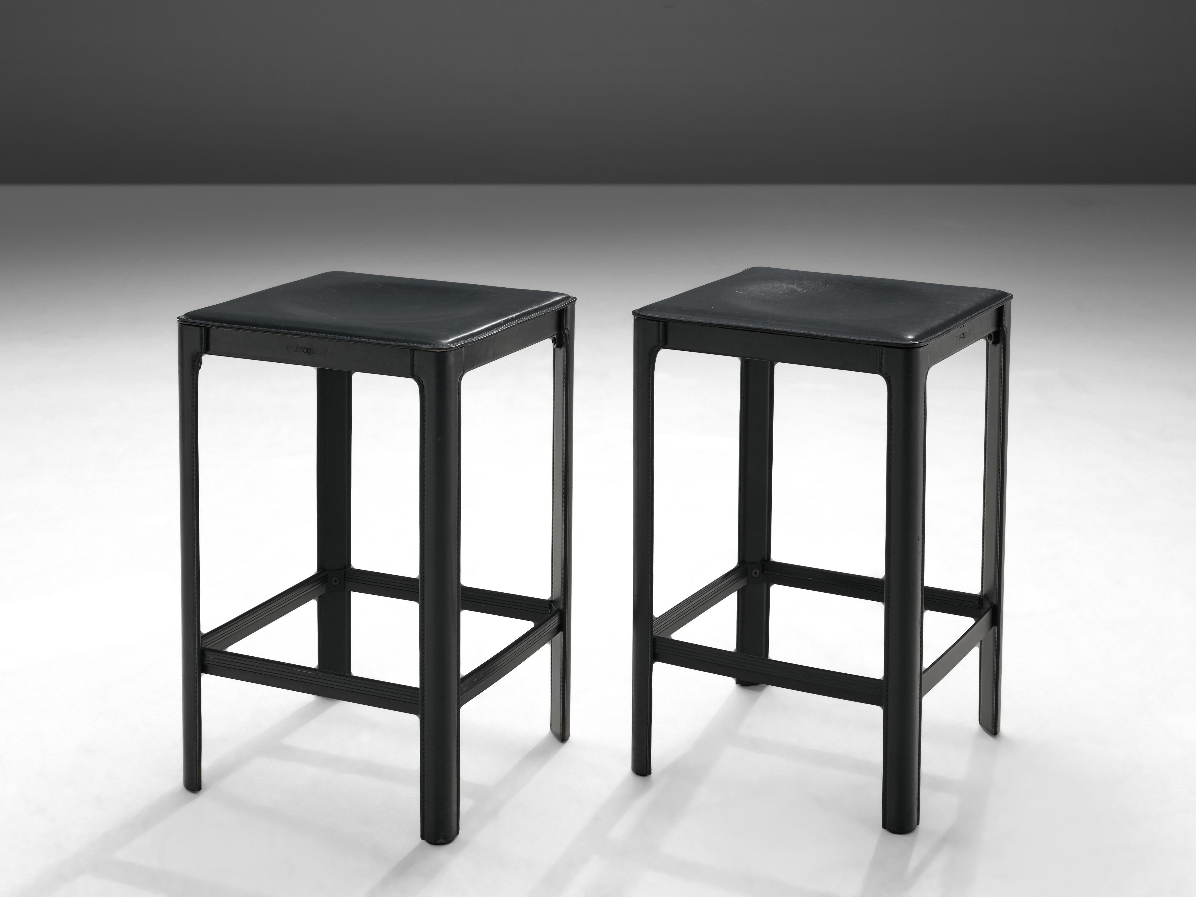 Late 20th Century Matteo Grassi Stools in Black Leather