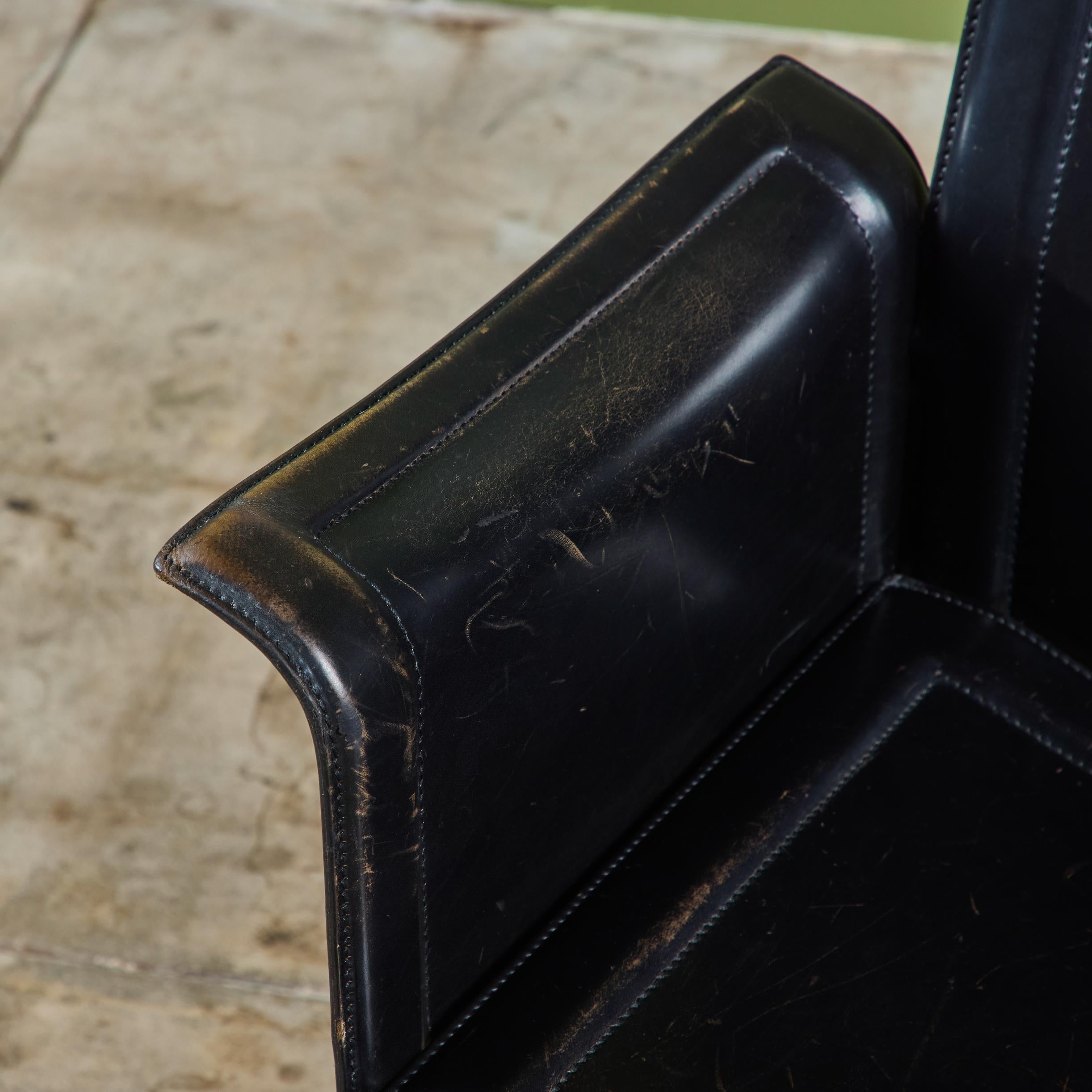 Matteo Grassi Black Leather Arm Chair For Sale 8
