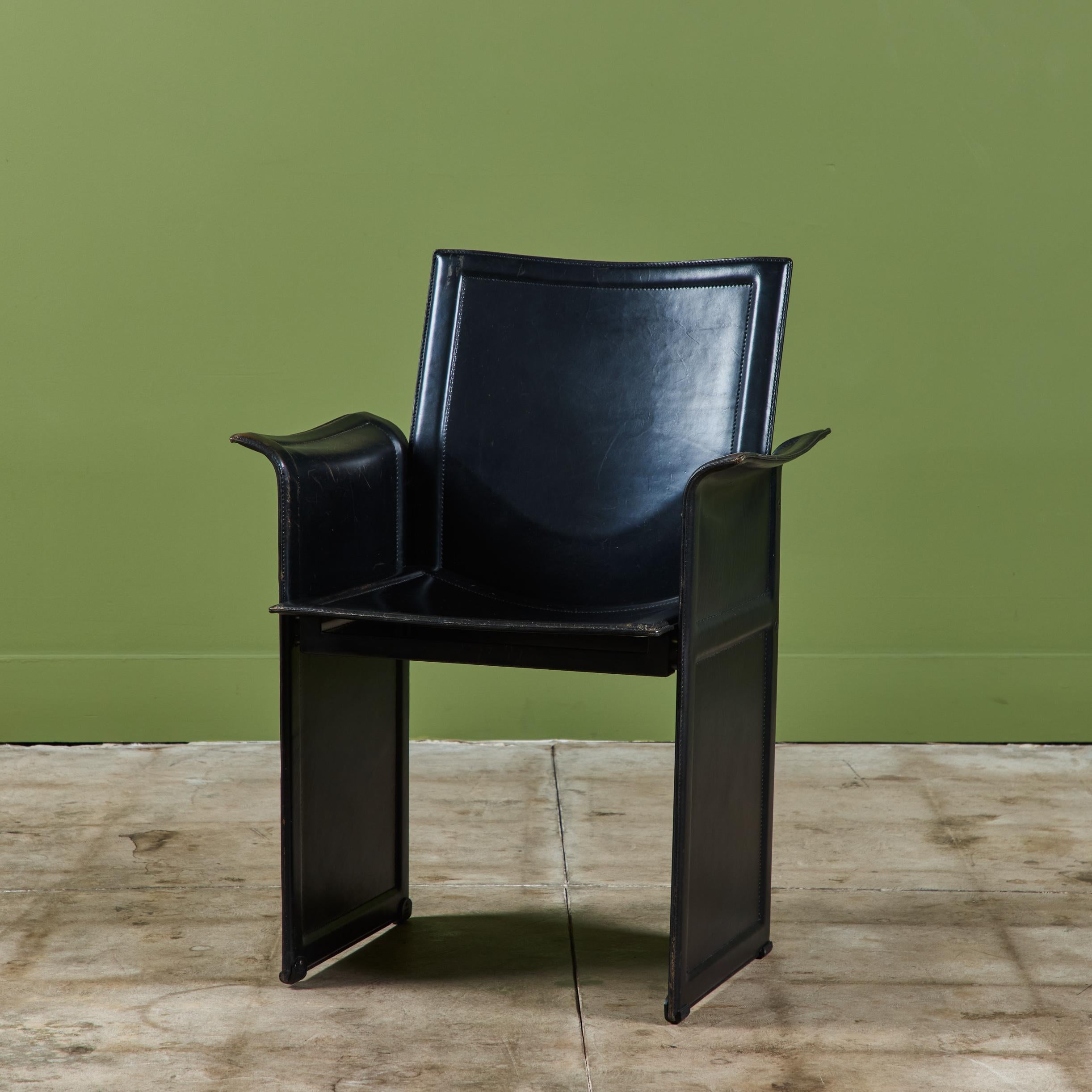 Post-Modern Matteo Grassi Black Leather Arm Chair For Sale