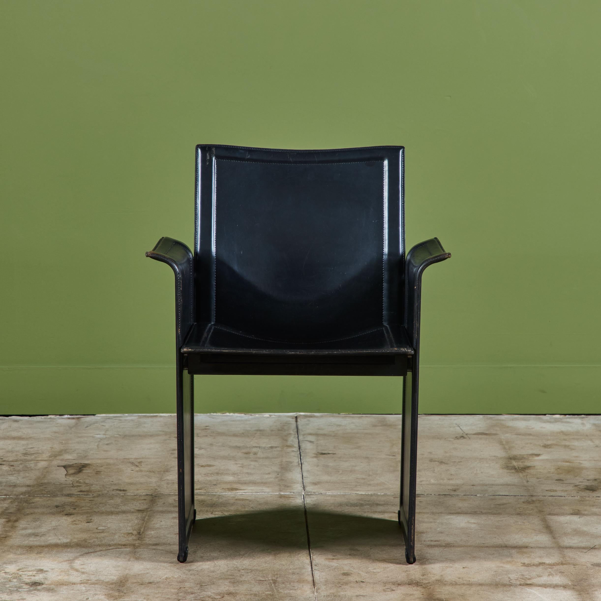 Italian Matteo Grassi Black Leather Arm Chair For Sale