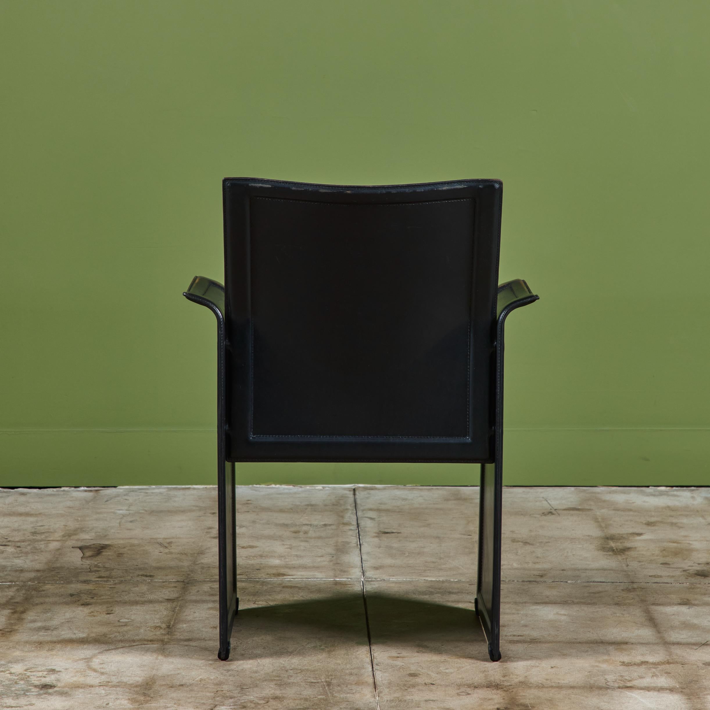Steel Matteo Grassi Black Leather Arm Chair For Sale