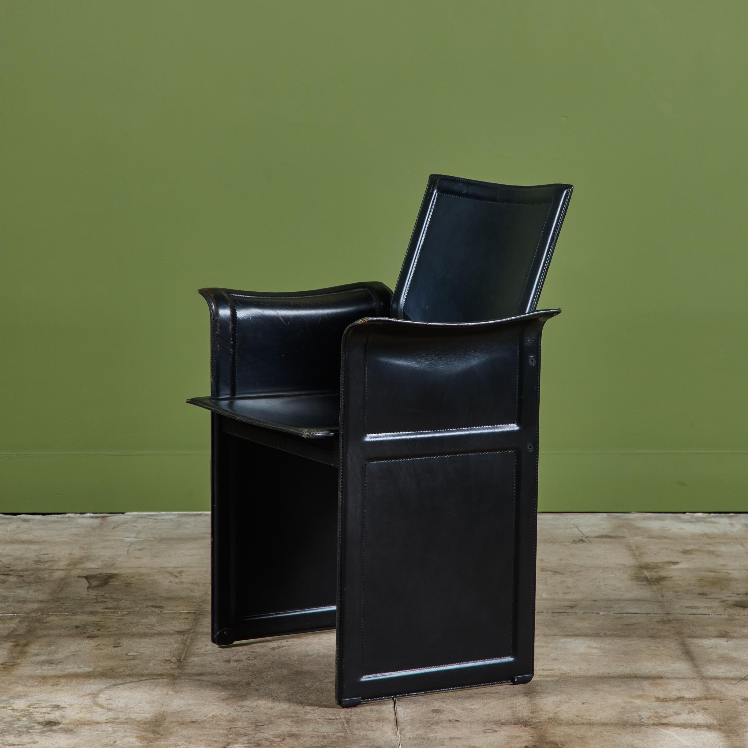 Matteo Grassi Black Leather Arm Chair For Sale 2