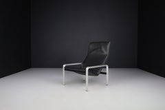 Matteo Grassi Black Leather Lounge Chair, Italy, 1970s