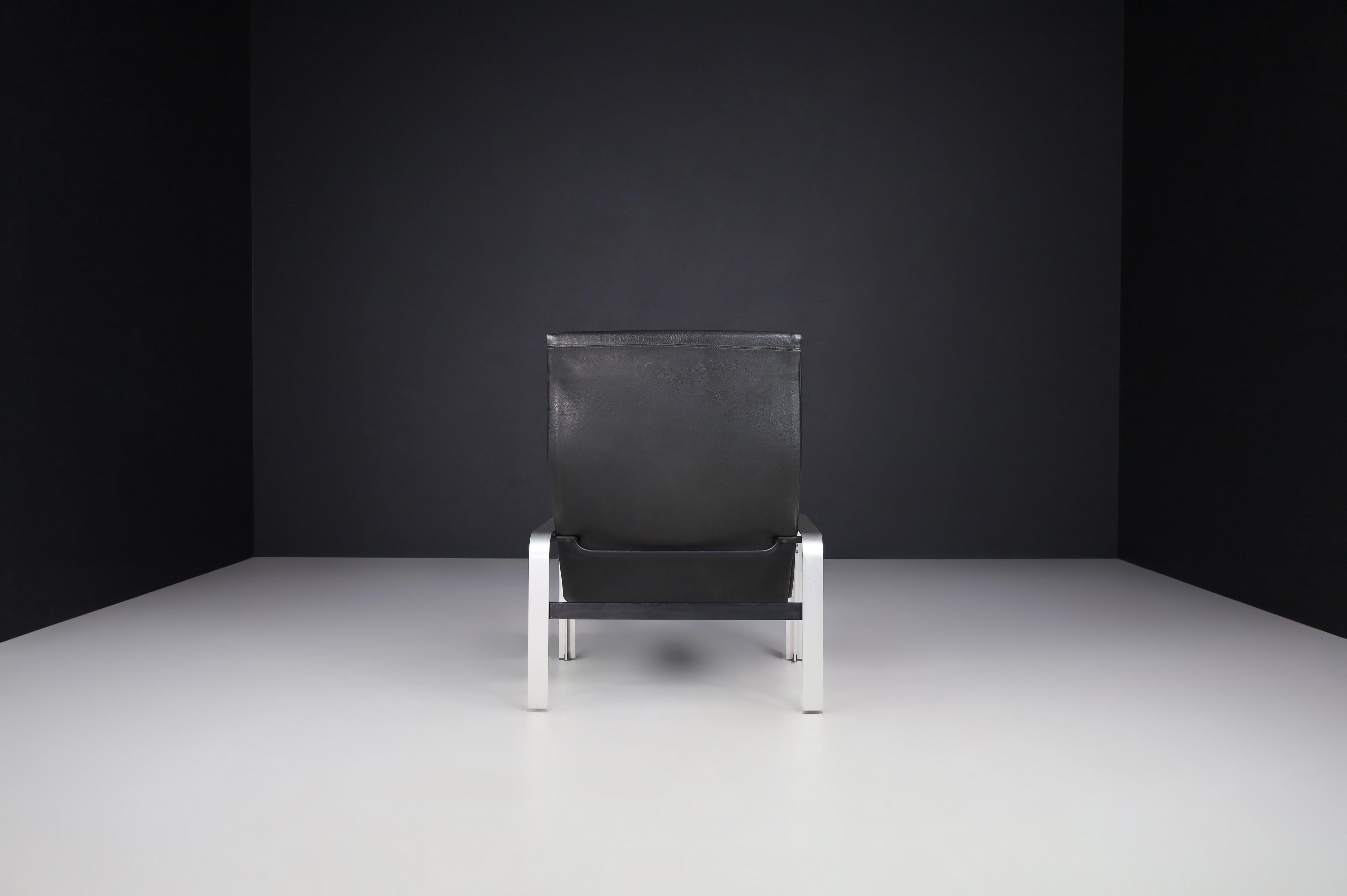 Matteo Grassi, Sessel aus schwarzem Leder, Italien, 1970er-Jahre   (Moderne) im Angebot