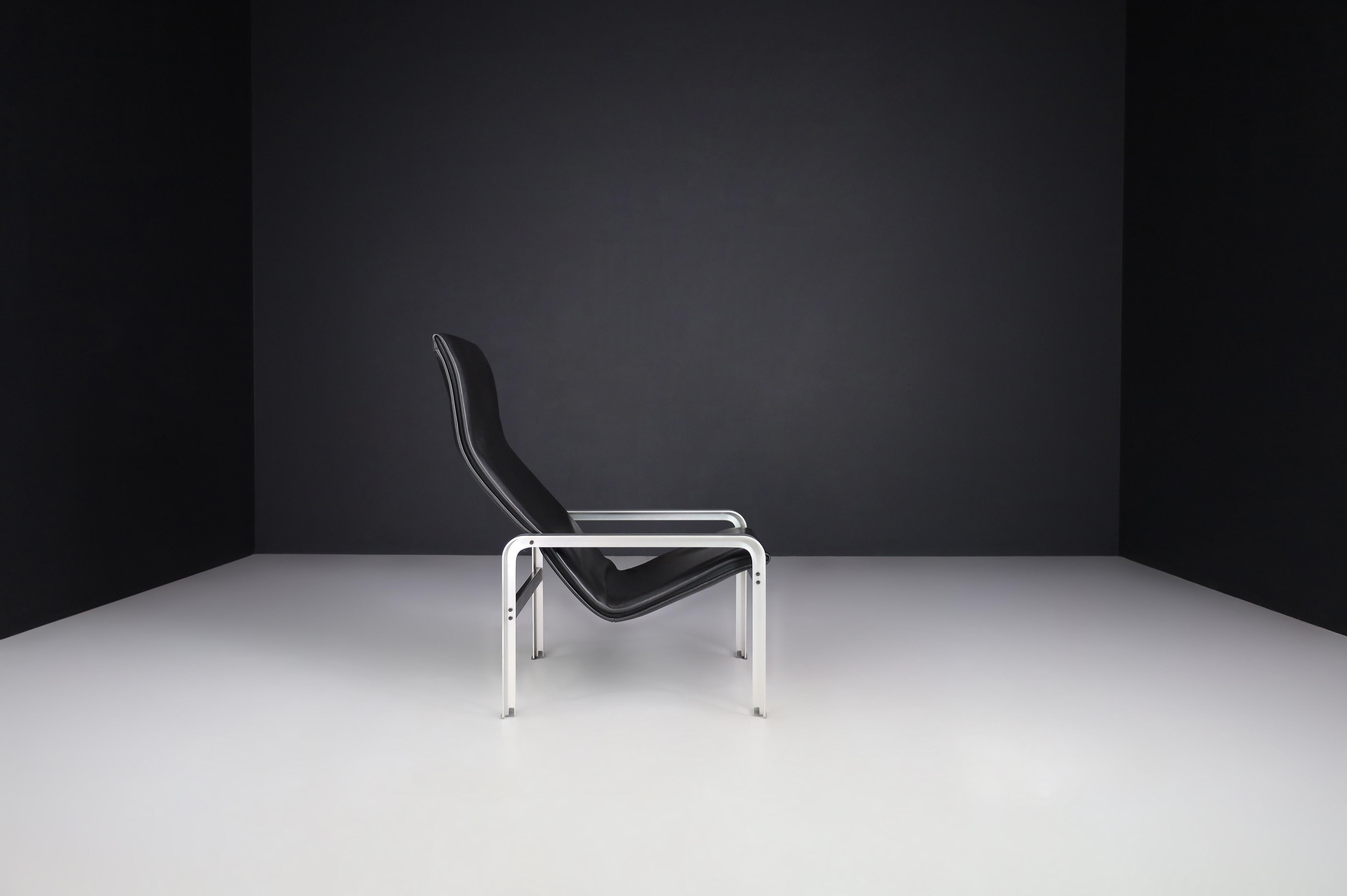 Matteo Grassi Black Leather Lounge Chair, Italy, 1970s For Sale 2