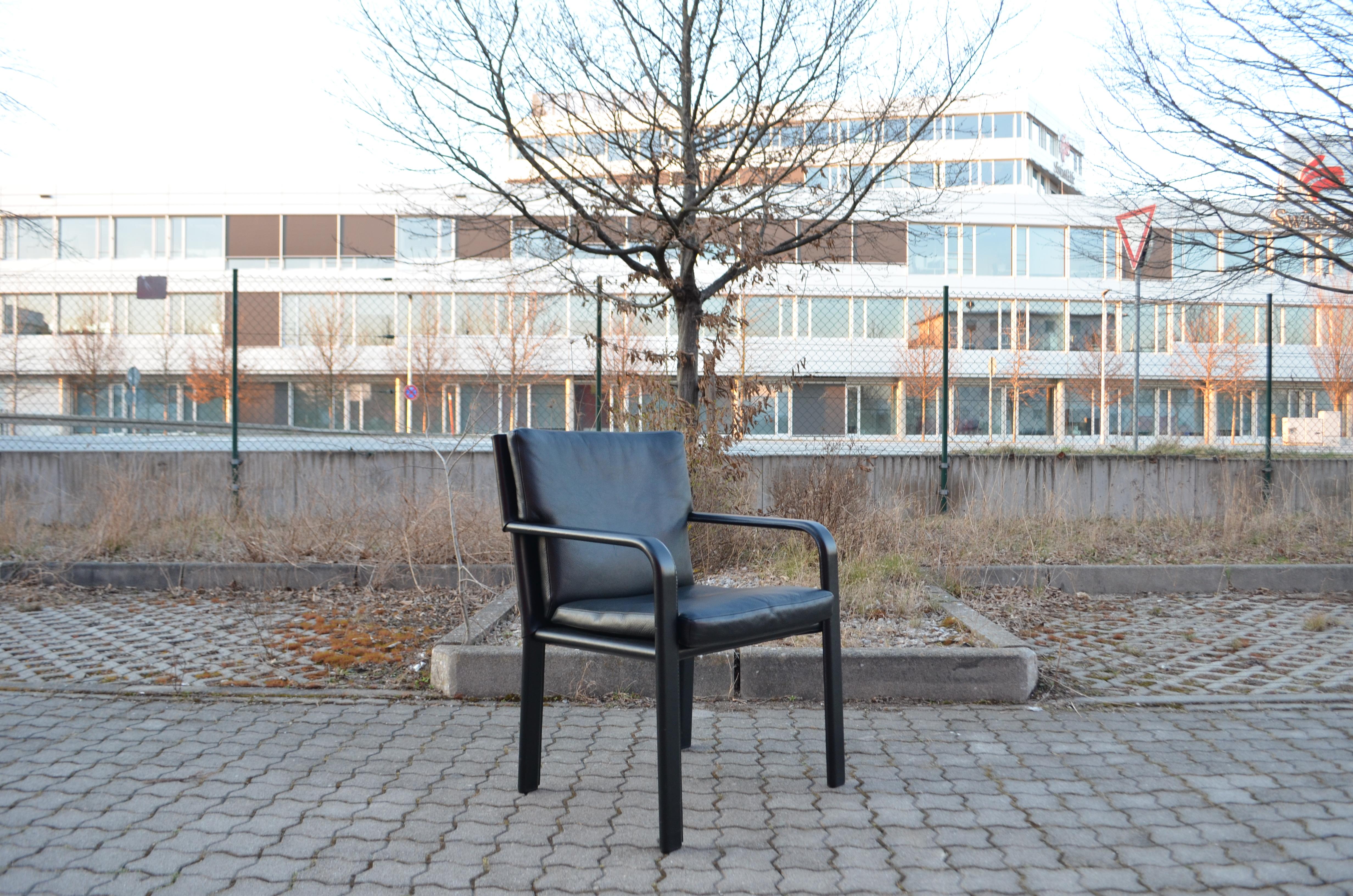 Matteo Grassi Black Saddle Leather Chair Armchair Golfo Dei Poti For Sale 8