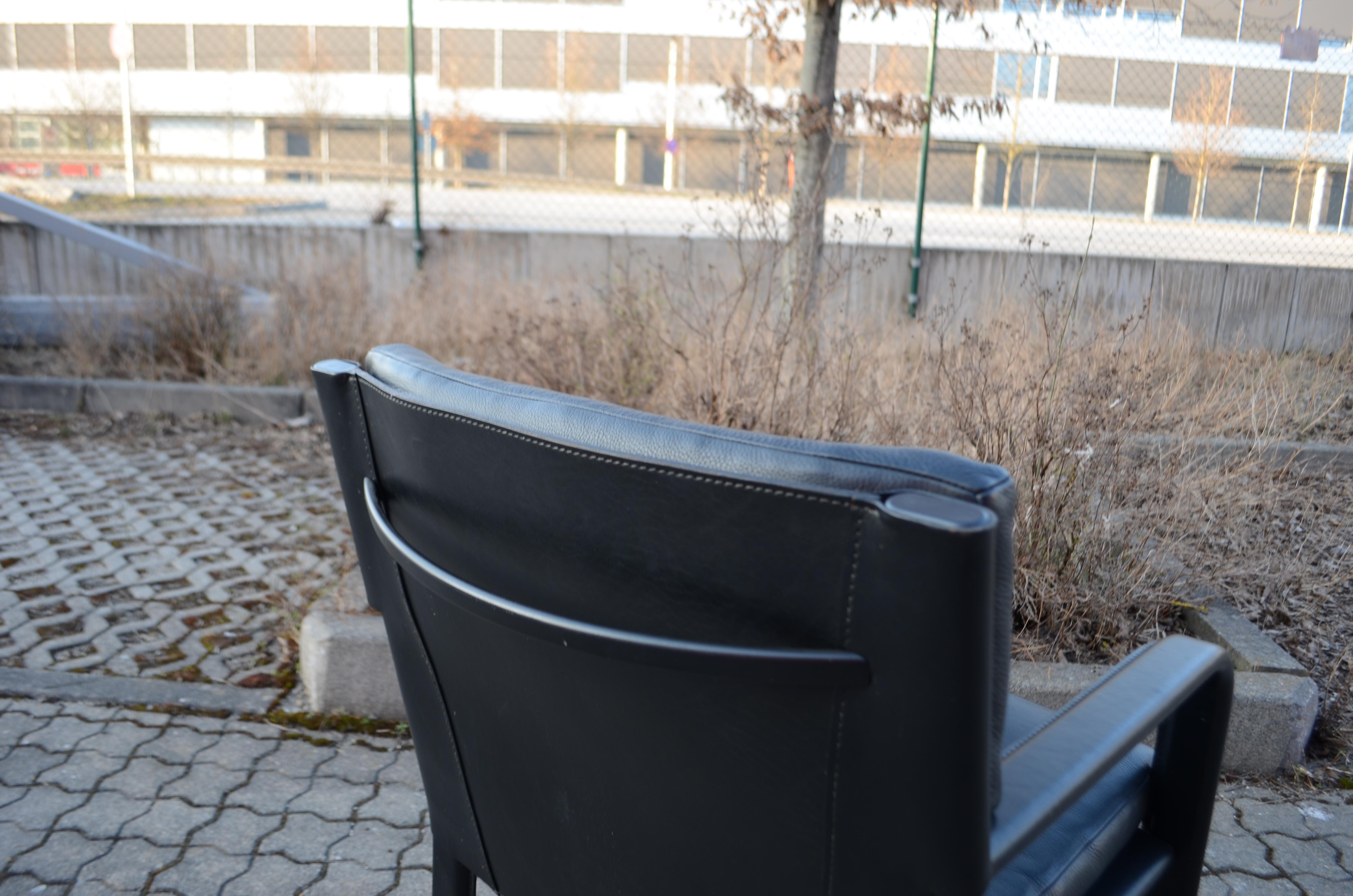 Modern Matteo Grassi Black Saddle Leather Chair Armchair Golfo Dei Poti For Sale