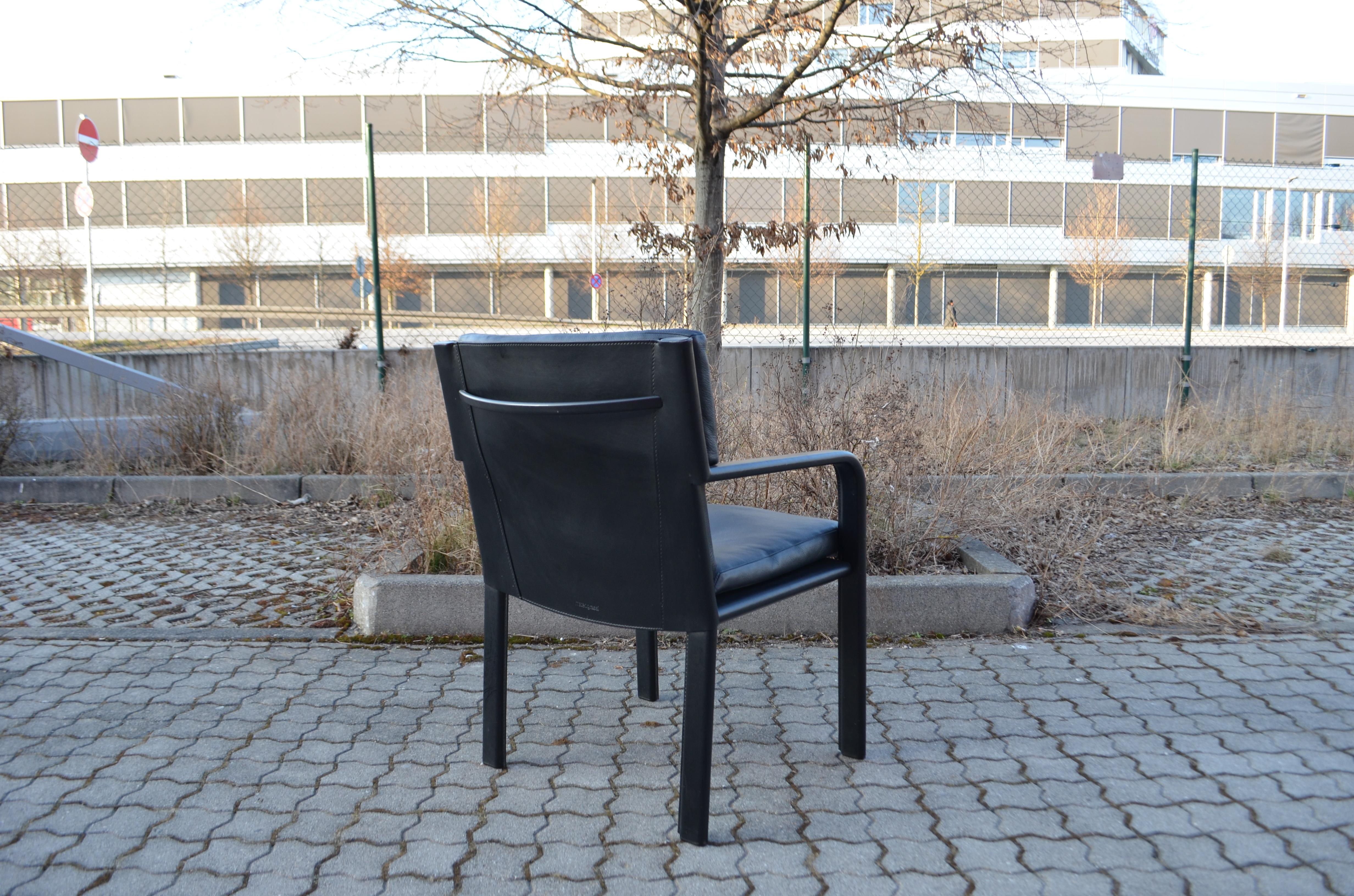 Matteo Grassi Black Saddle Leather Chair Armchair Golfo Dei Poti In Good Condition For Sale In Munich, Bavaria