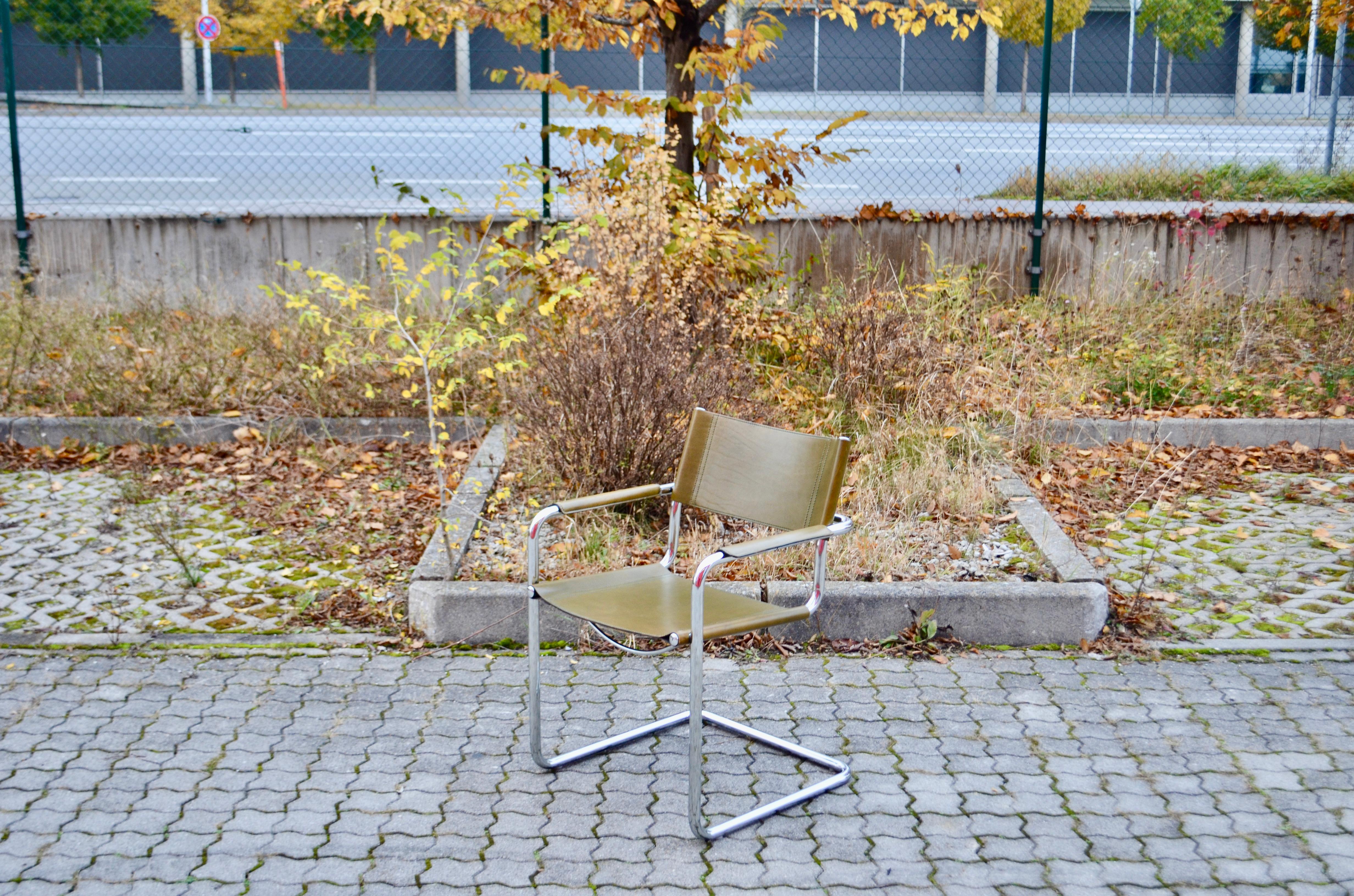 Italian Matteo Grassi Cantilever MG Olive Green Leather Chair by Centro Studi