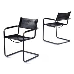 Matteo Grassi Cantilever MG5 Black Leather Chairs by Centro Studi