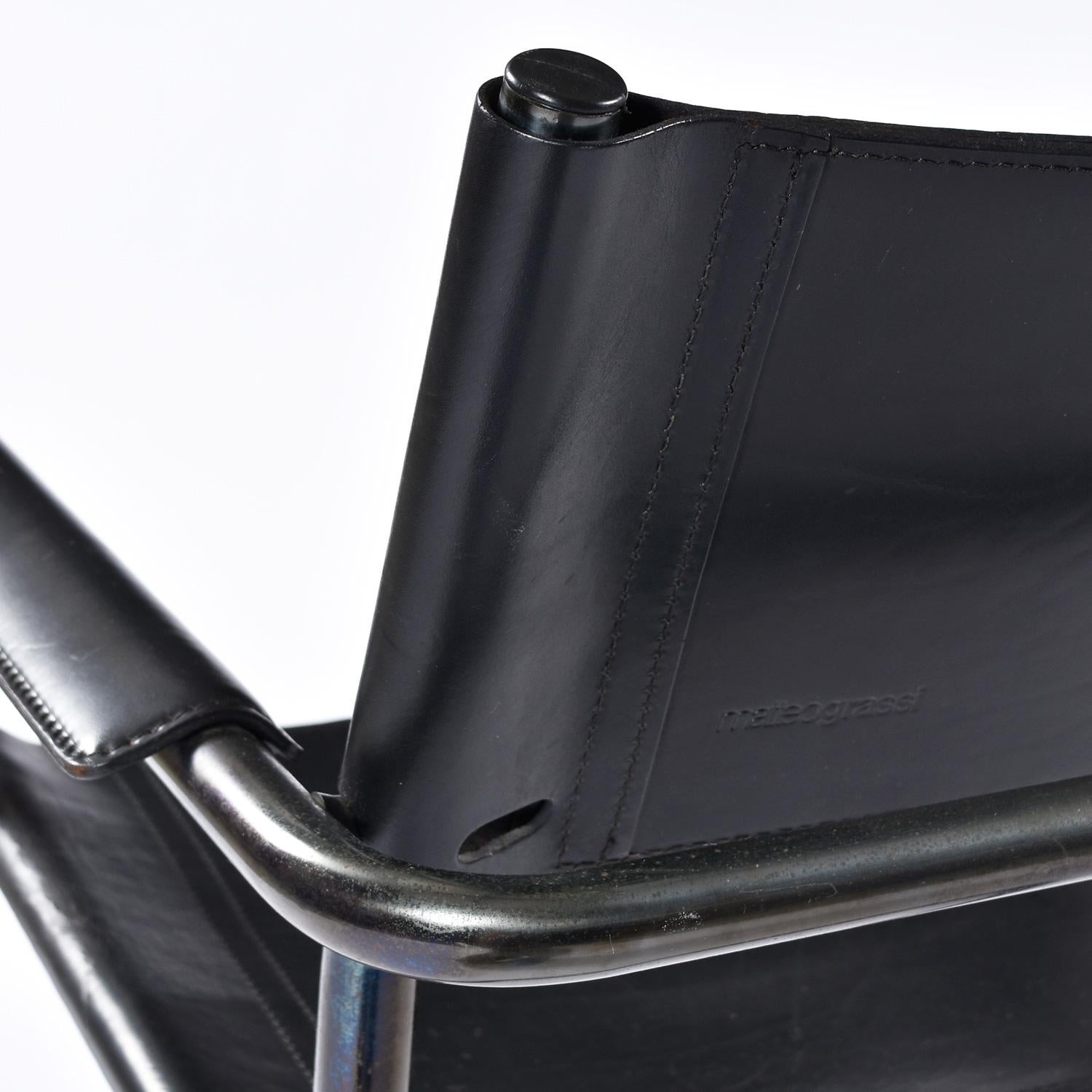 Chrome Matteo Grassi Cantilever MG5 Black Leather Chairs by Centro Studi For Sale