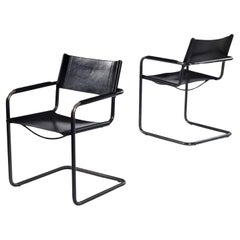 Matteo Grassi Cantilever MG5 Black Leather Chairs by Centro Studi
