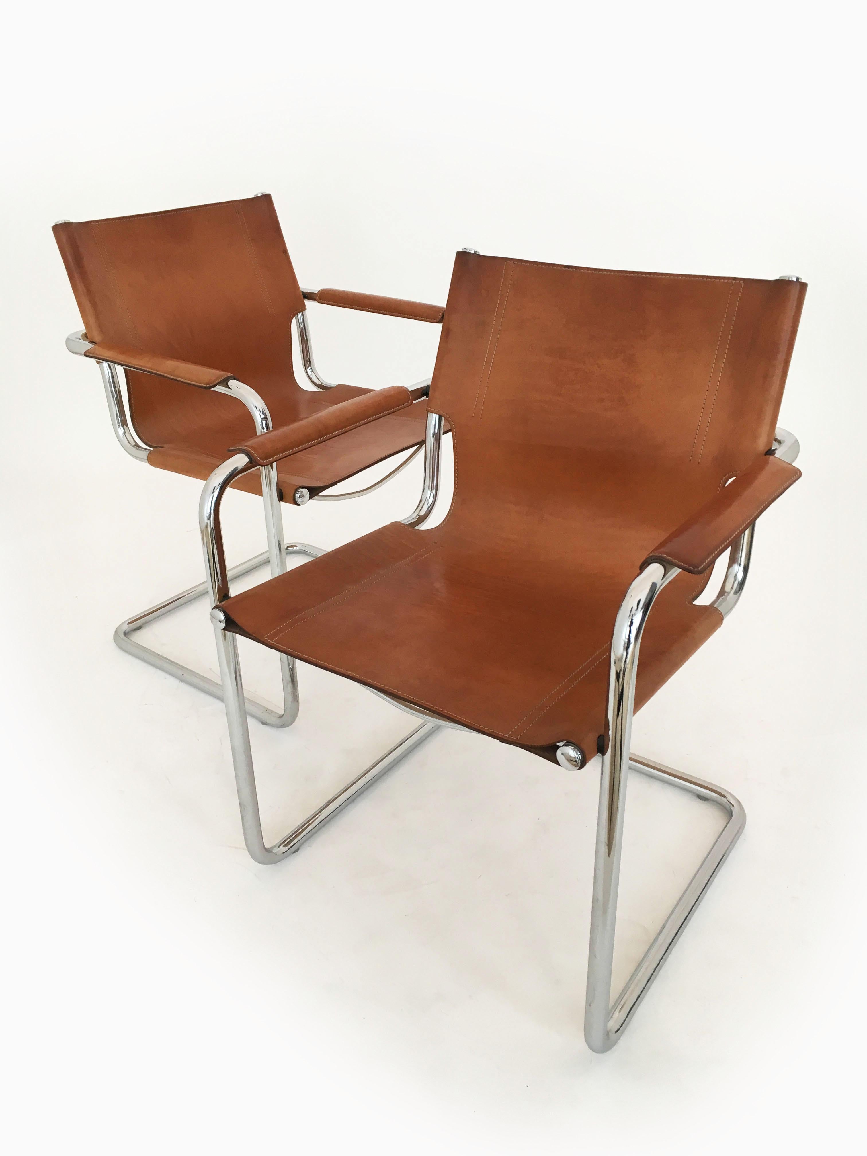 Matteo Grassi Cantilever Visitor Side Chairs Pair, Italy, 1970s im Angebot 2