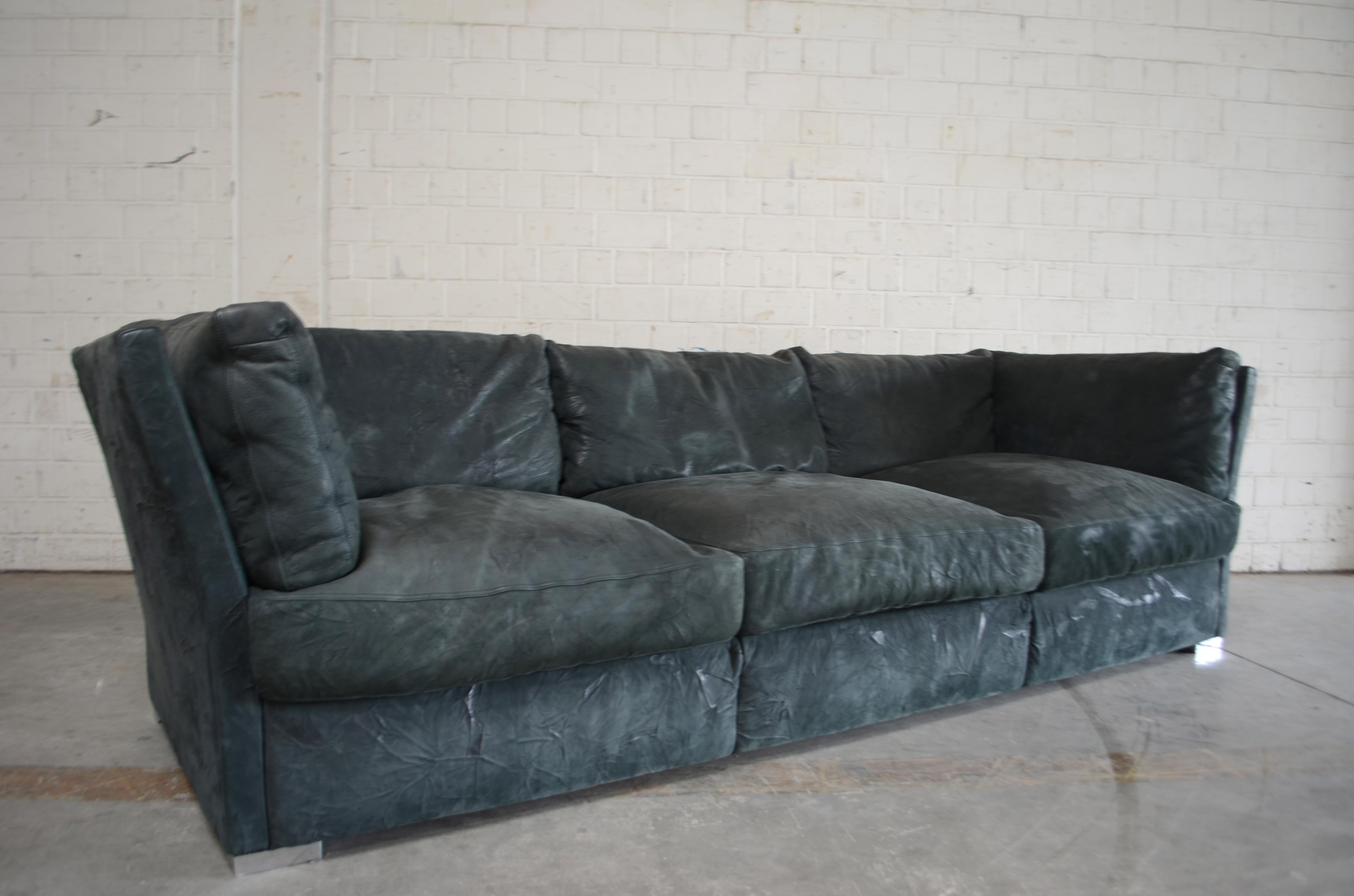 Matteo Grassi  Deluxe Petrol Leather Sofa Nirvana Design by Franco Poli For Sale 6