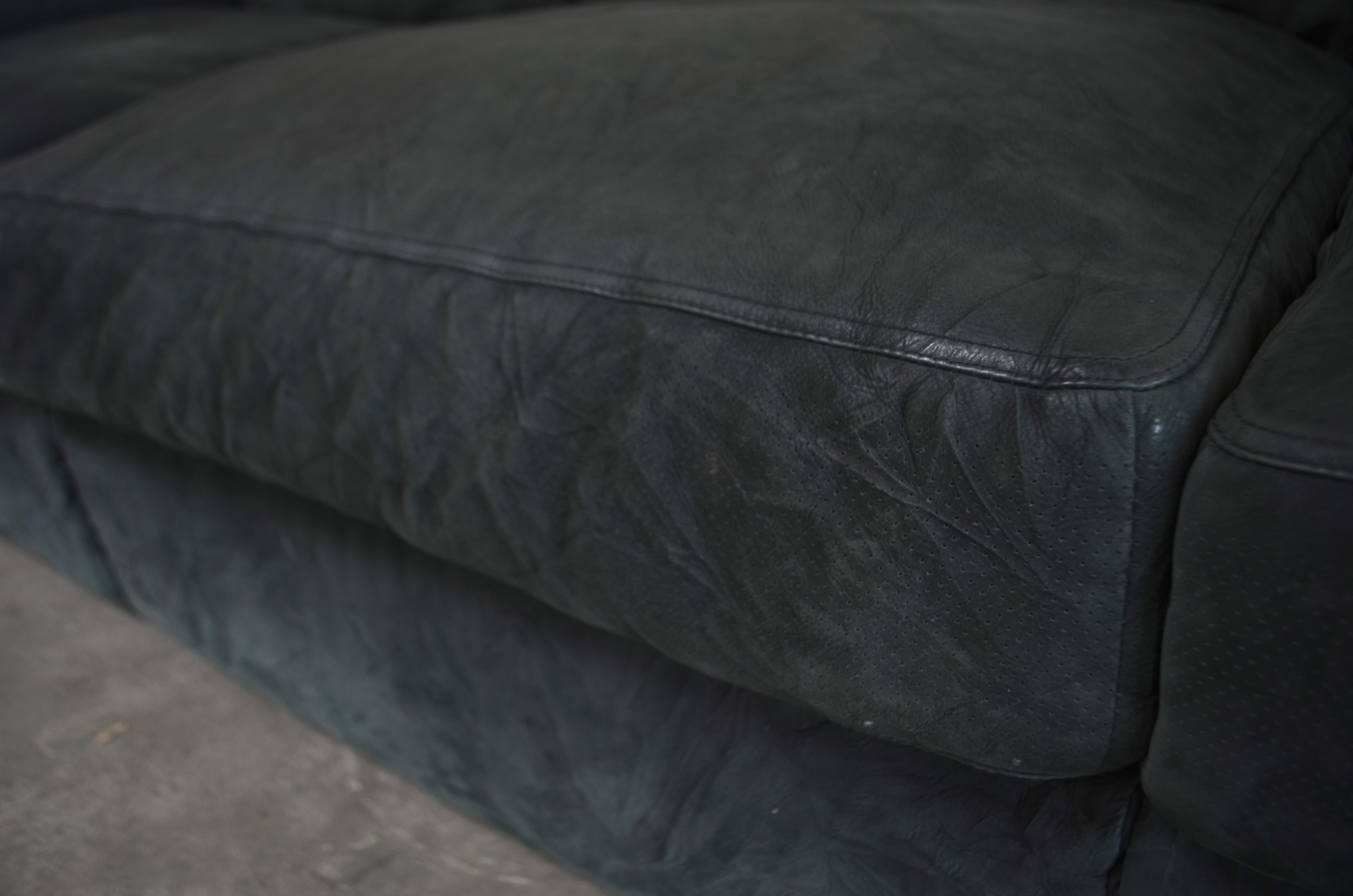 Embossed Matteo Grassi  Deluxe Petrol Leather Sofa Nirvana Design by Franco Poli For Sale