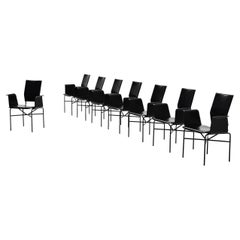 Ross Littell Matteo Grassi Dining Chairs Black Leather, Italy, 1975 Ross Littell Matteo Grassi Dining Chairs Black Leather, Italy, 1975