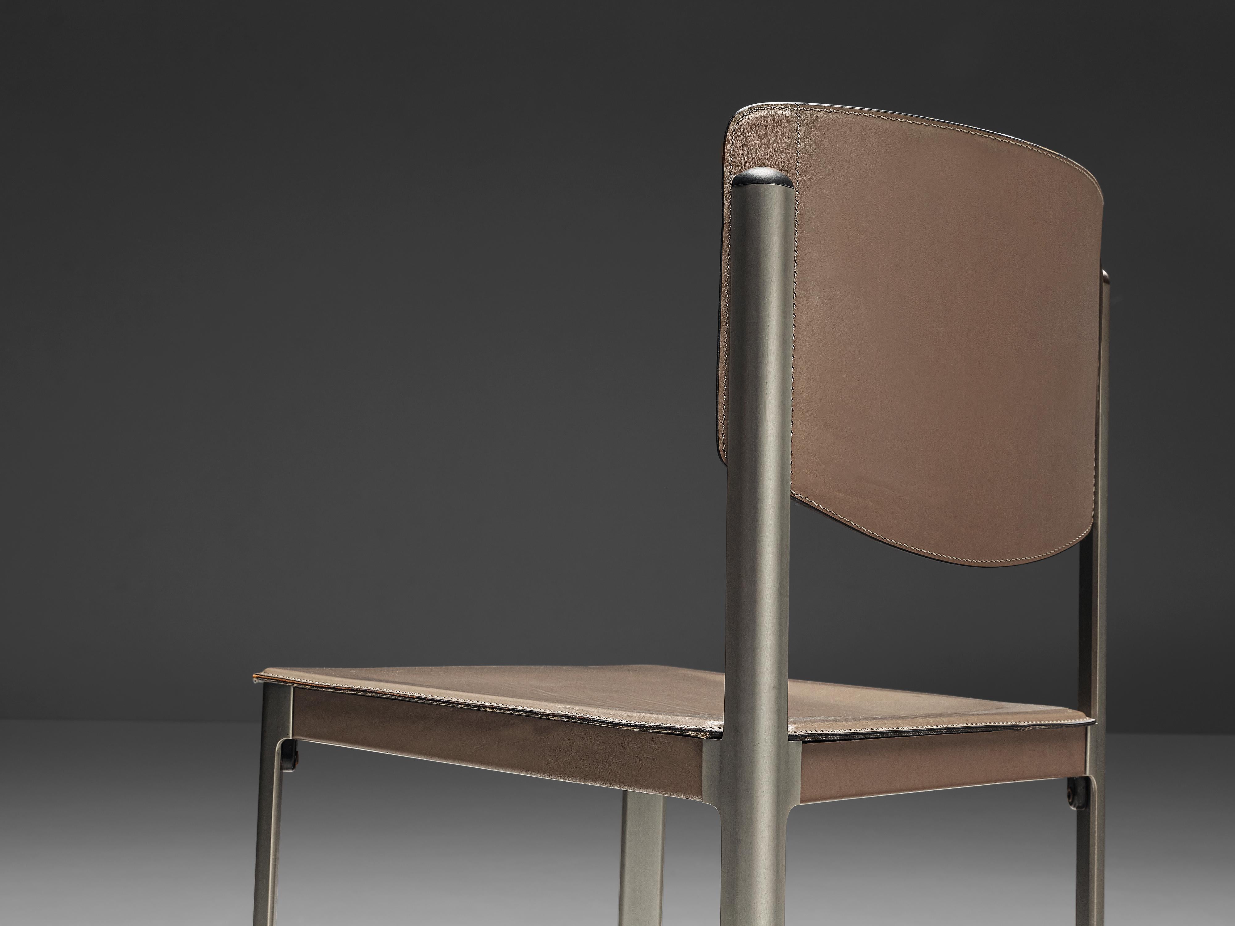 Matteo Grassi Set of Six Dining Chairs in Leather and Steel For Sale 4