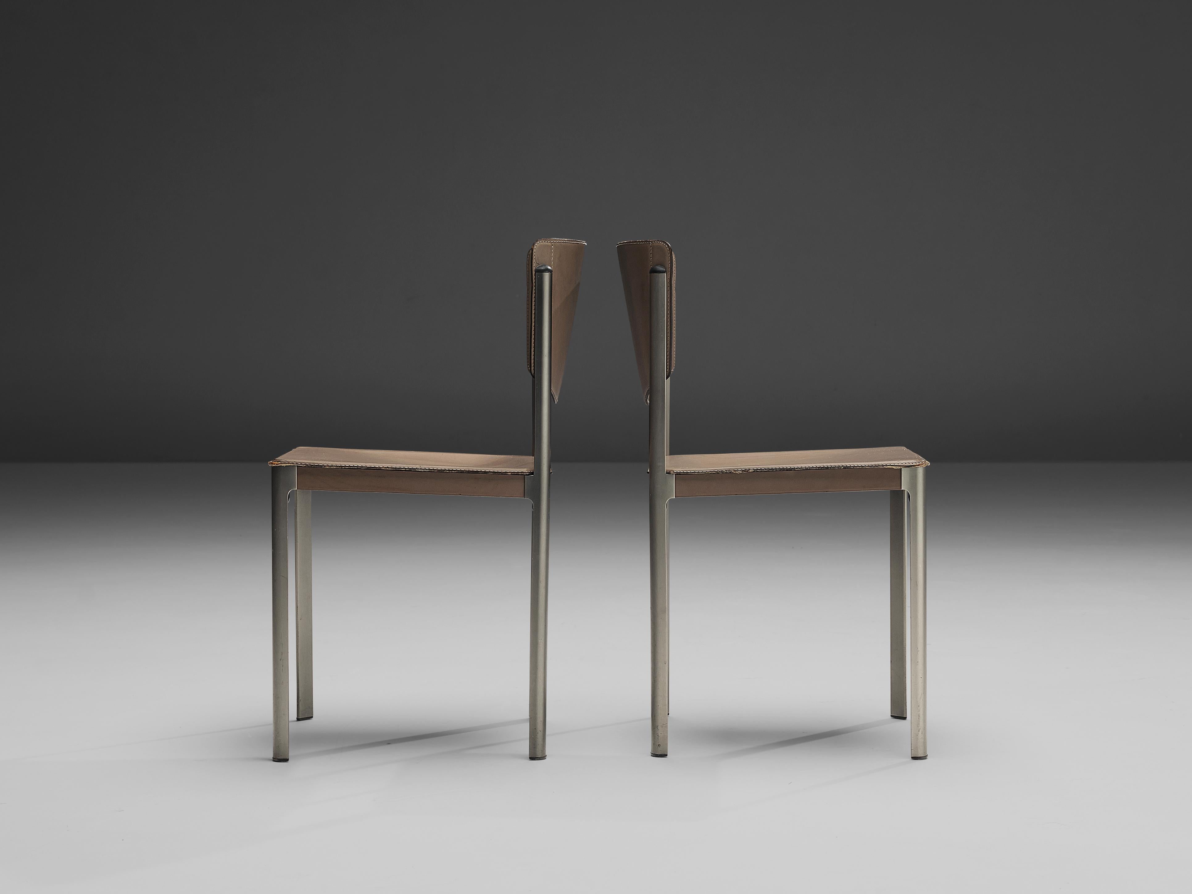 Matteo Grassi Set of Six Dining Chairs in Leather and Steel For Sale 5