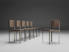 Set di sei sedie da pranzo Matteo Grassi in pelle e acciaio