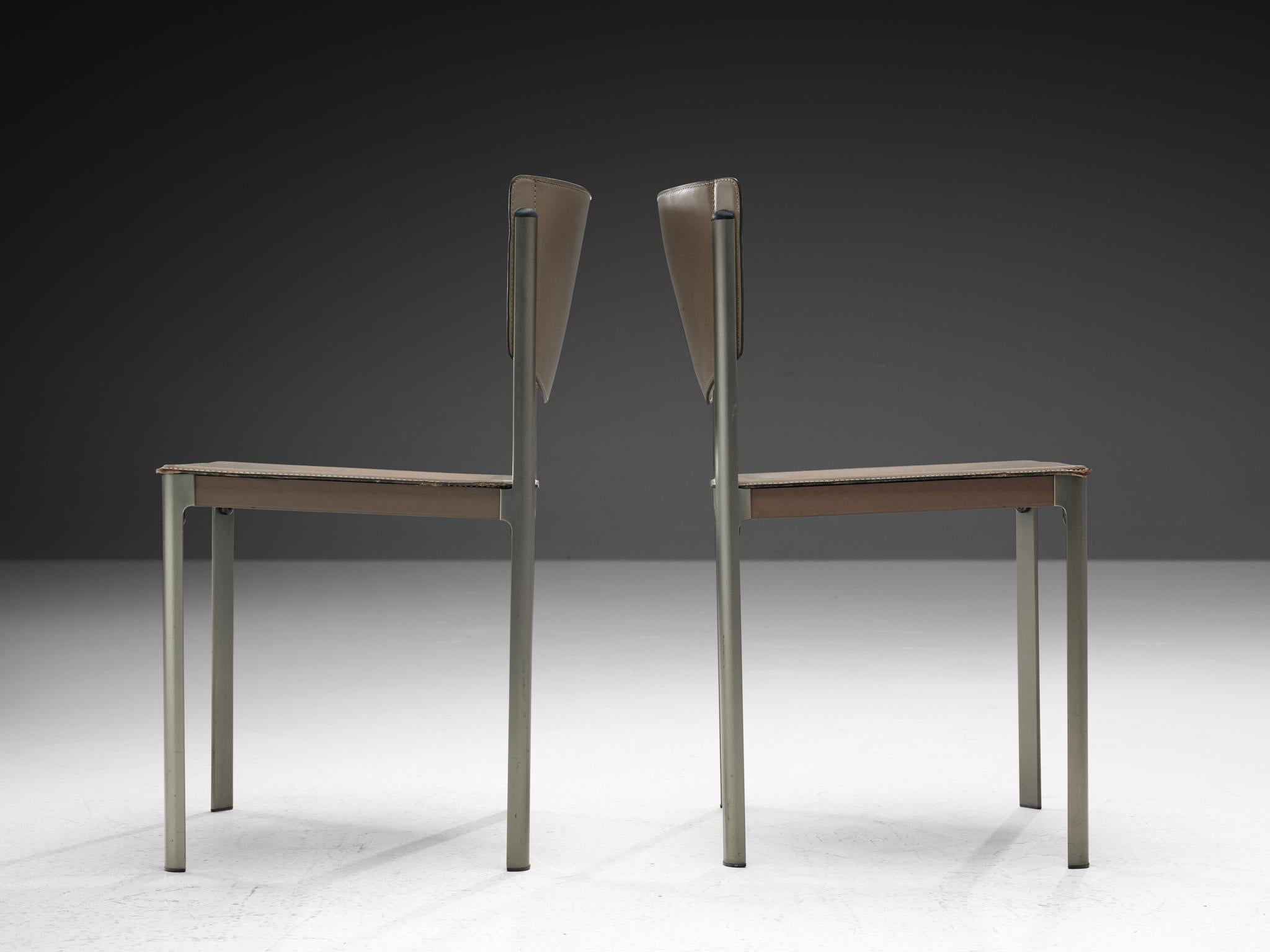 Sedie da pranzo Matteo Grassi in pelle e acciaio in vendita 1