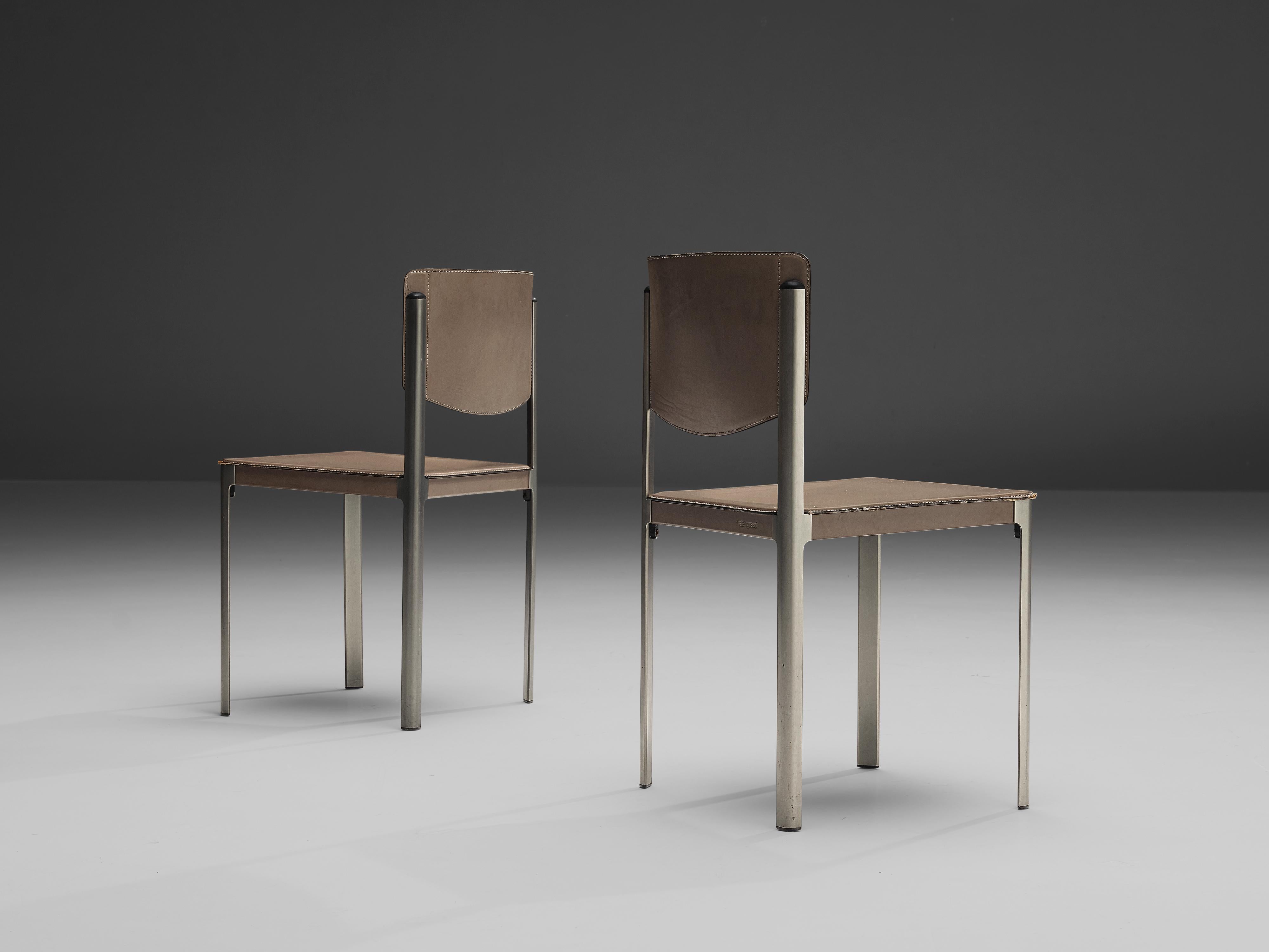 Matteo Grassi Set of Six Dining Chairs in Leather and Steel For Sale 2