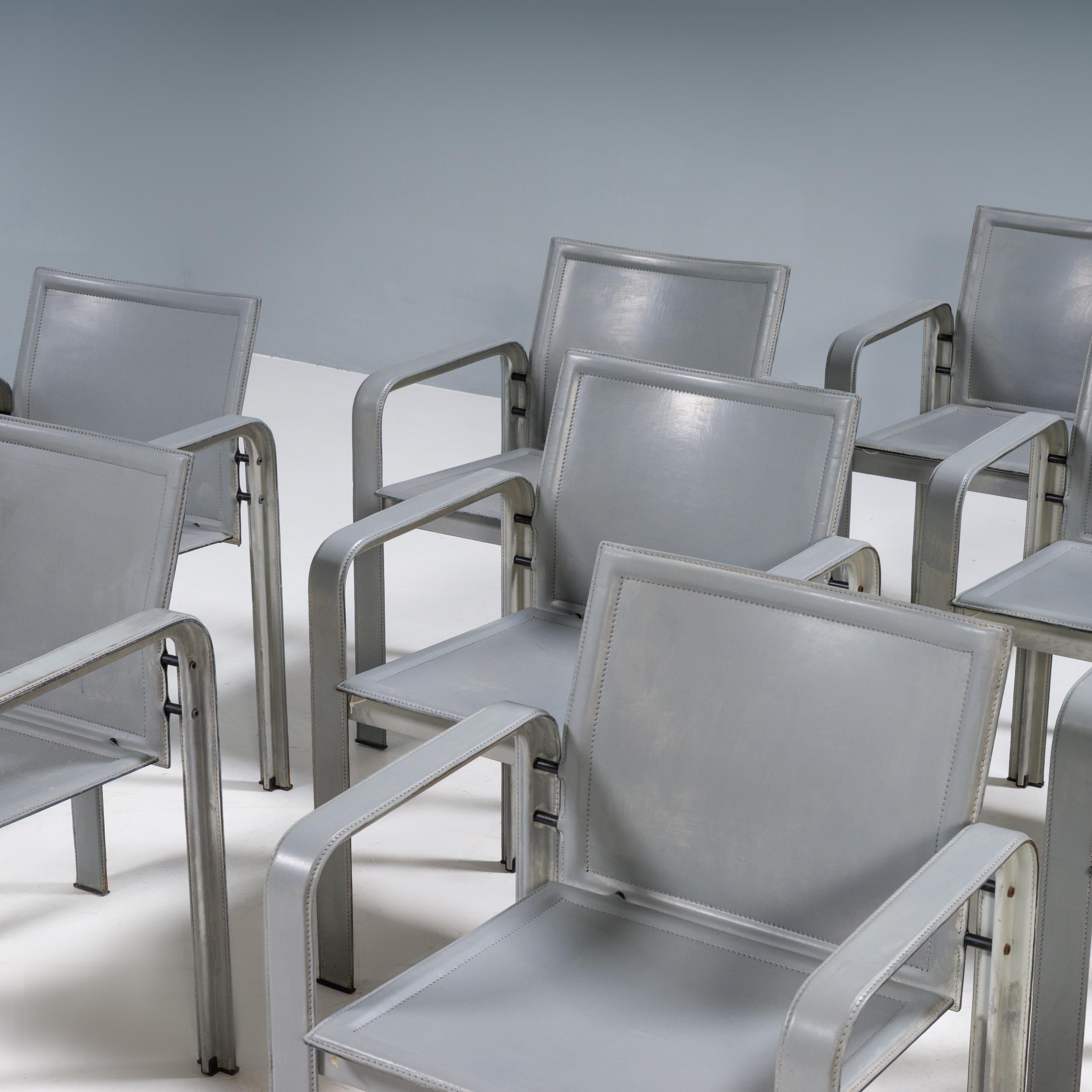 Modern Matteo Grassi Golfo Dei Poeti Grey Leather Dining Chairs, Set of 10