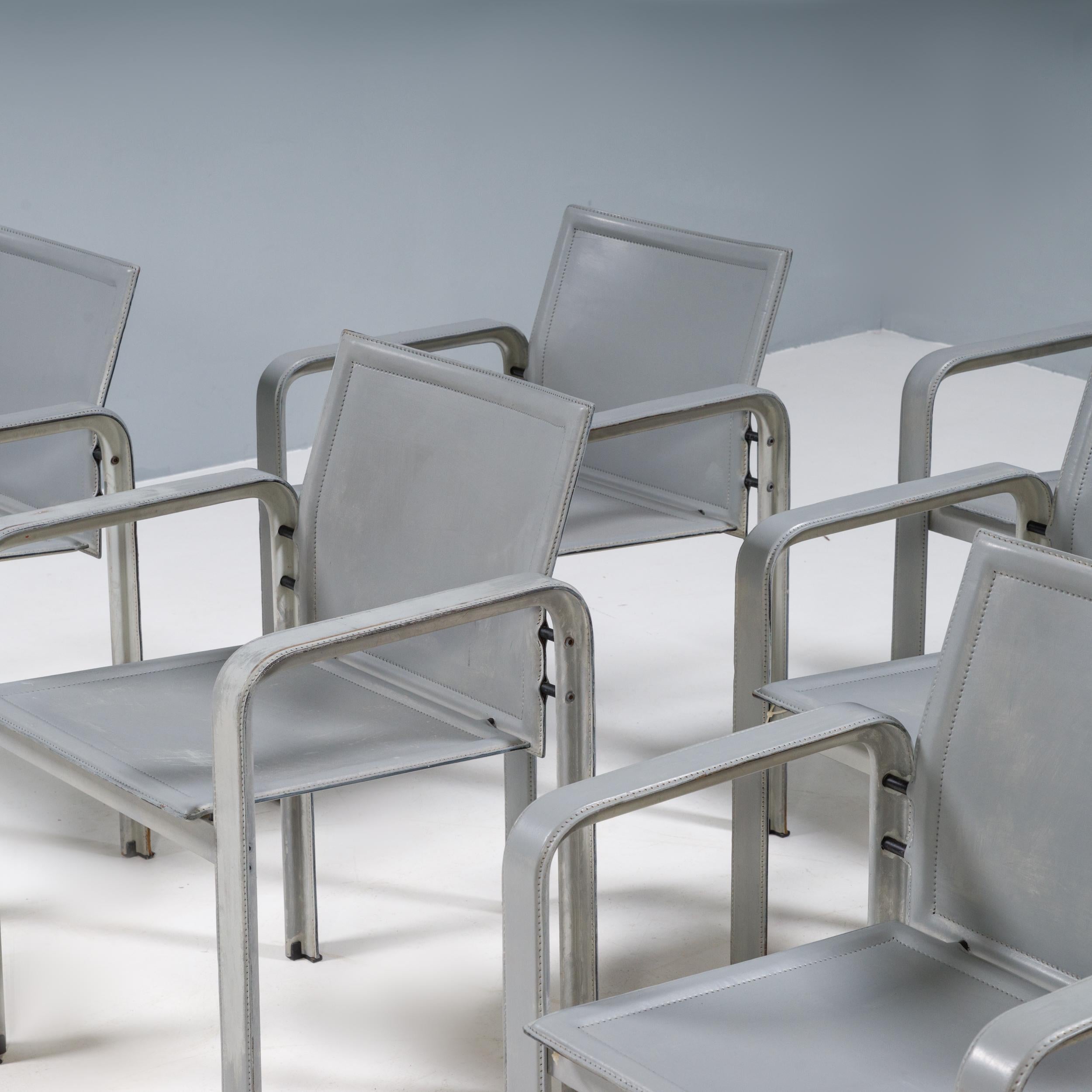 Italian Matteo Grassi Golfo Dei Poeti Grey Leather Dining Chairs, Set of 10