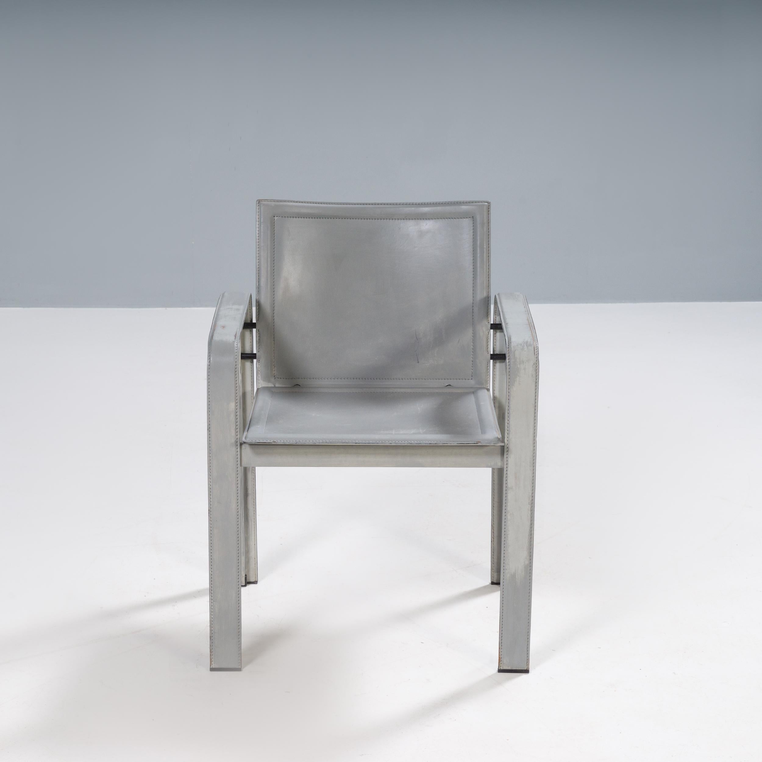 Late 20th Century Matteo Grassi Golfo Dei Poeti Grey Leather Dining Chairs, Set of 10 For Sale