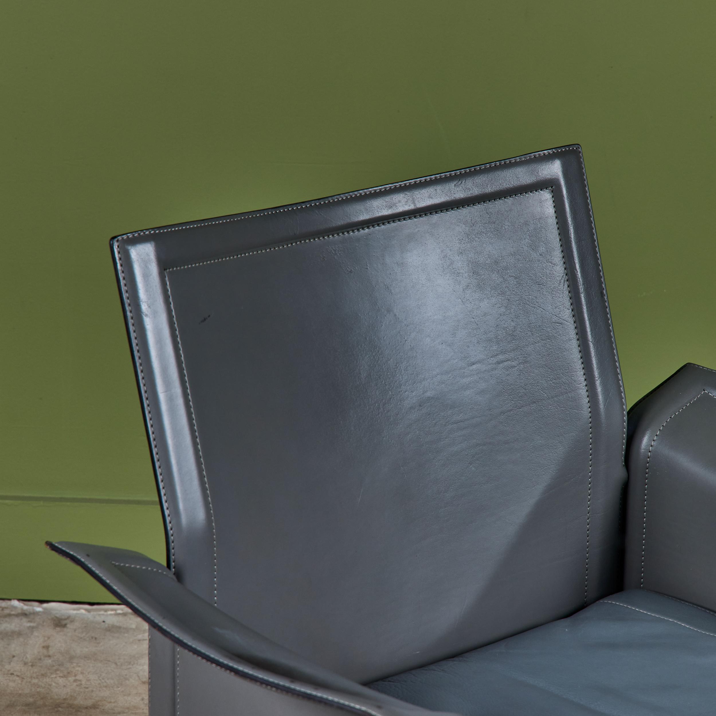 Matteo Grassi Gray Leather Lounge Chair en vente 6